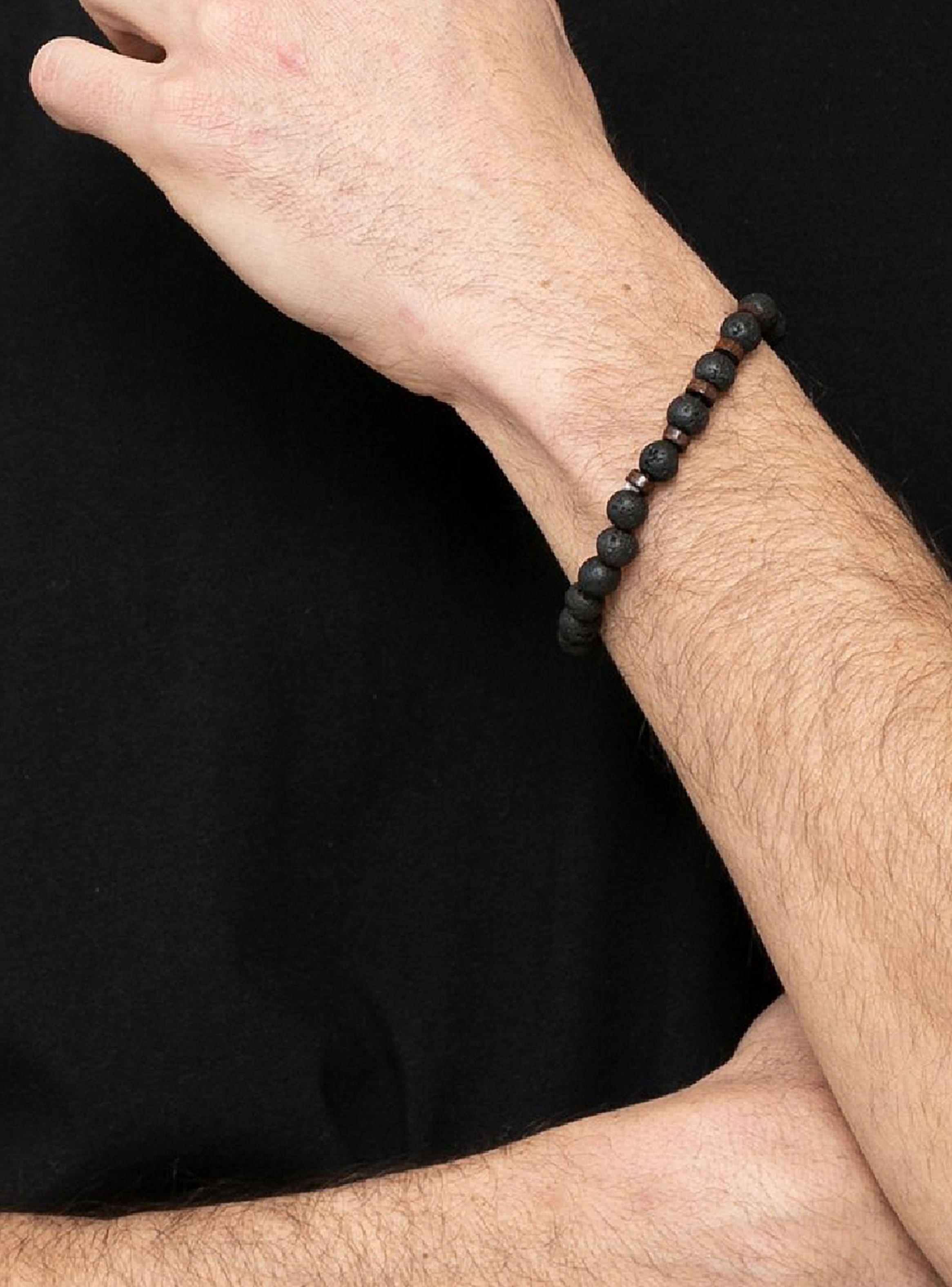 Pulsera Piedras Naturales Volcánica y Madera-3