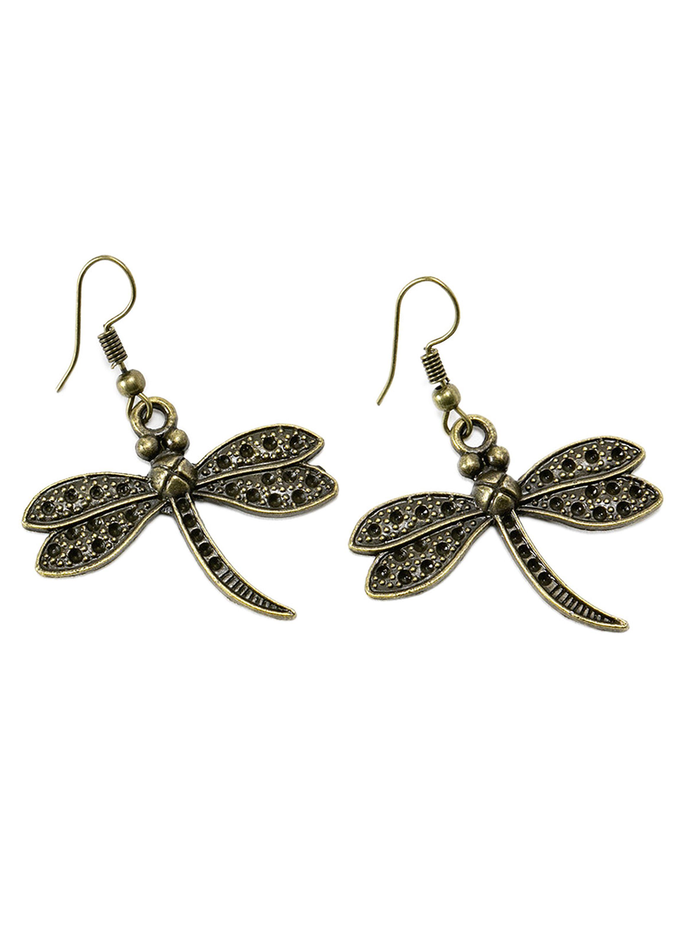 Aretes Aros Colgantes Mujer Libélulas Bronce-0