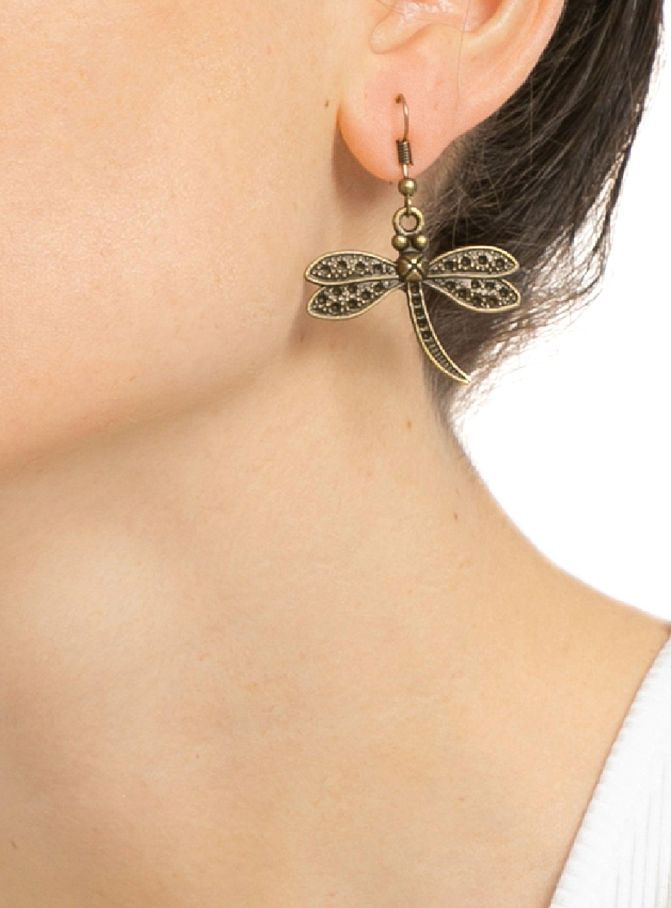 Aretes Aros Colgantes Mujer Libélulas Bronce-2