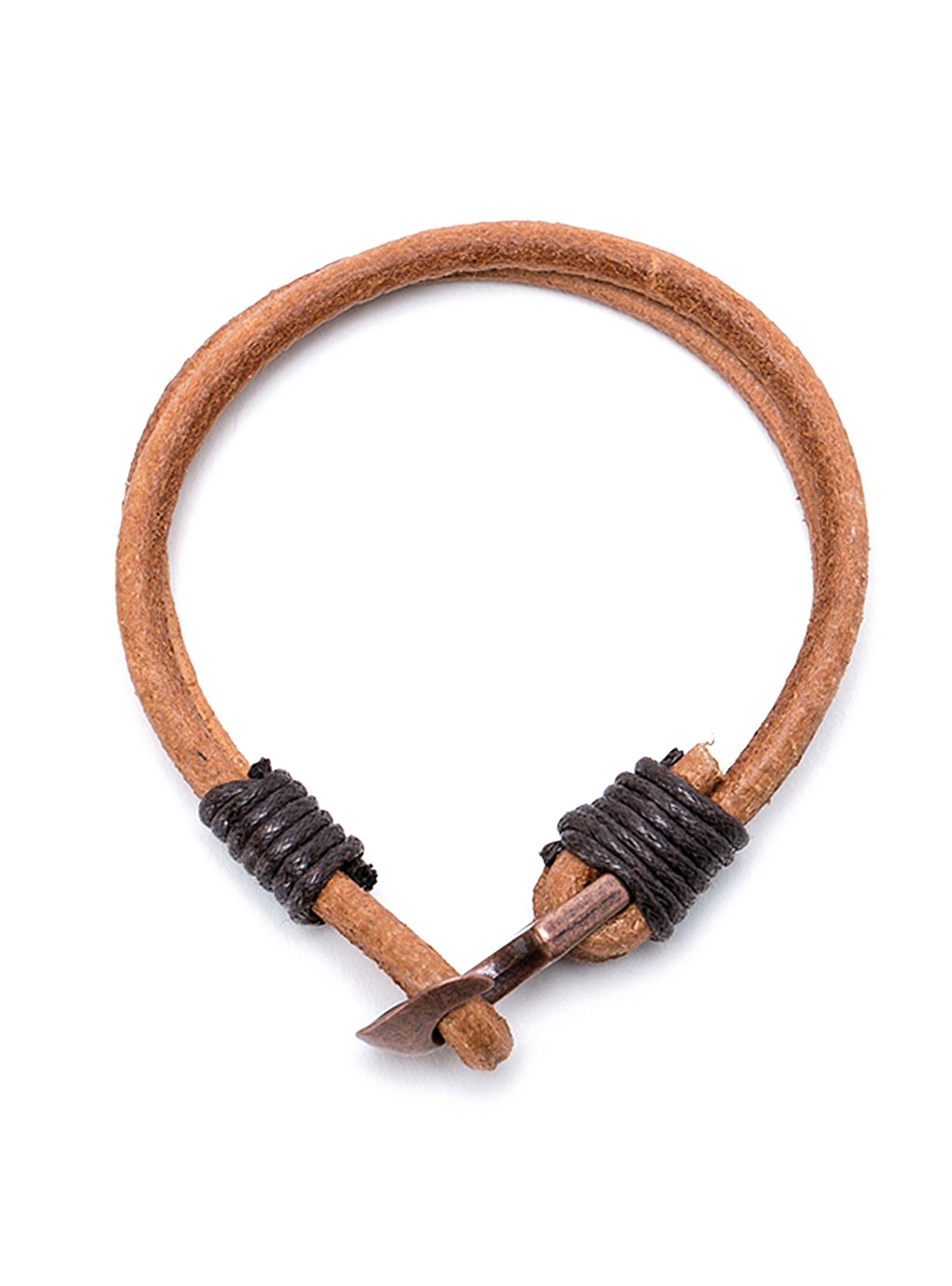 Pulsera De Ancla De Cuero Café Hilos Negro-1