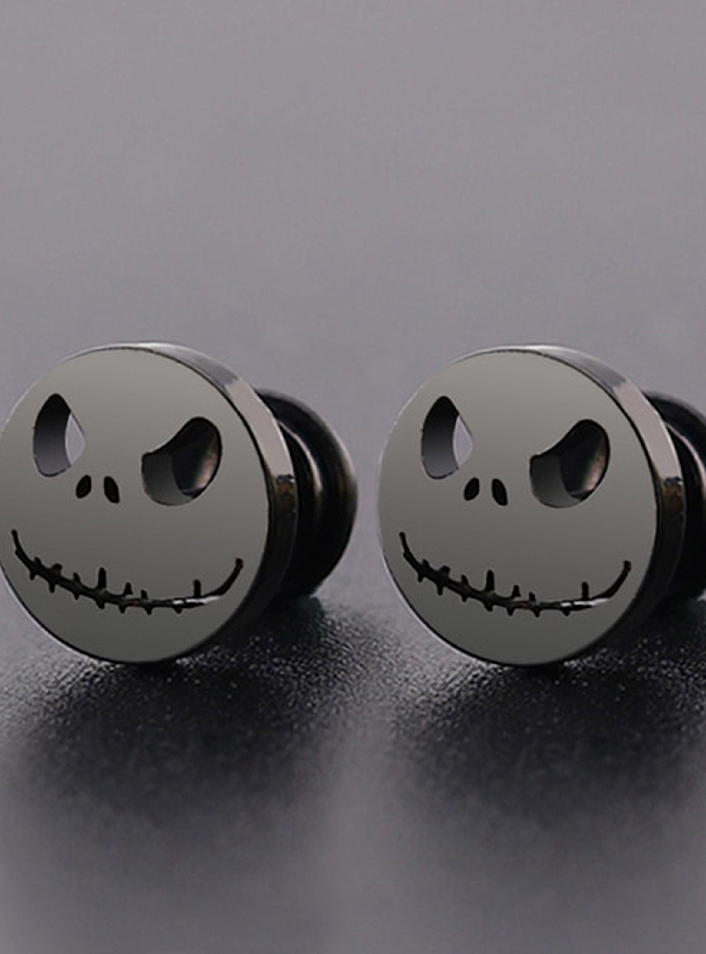 Aros de Acero Unisex Aretes Oreja Diseño Jack Skellington Negro-3