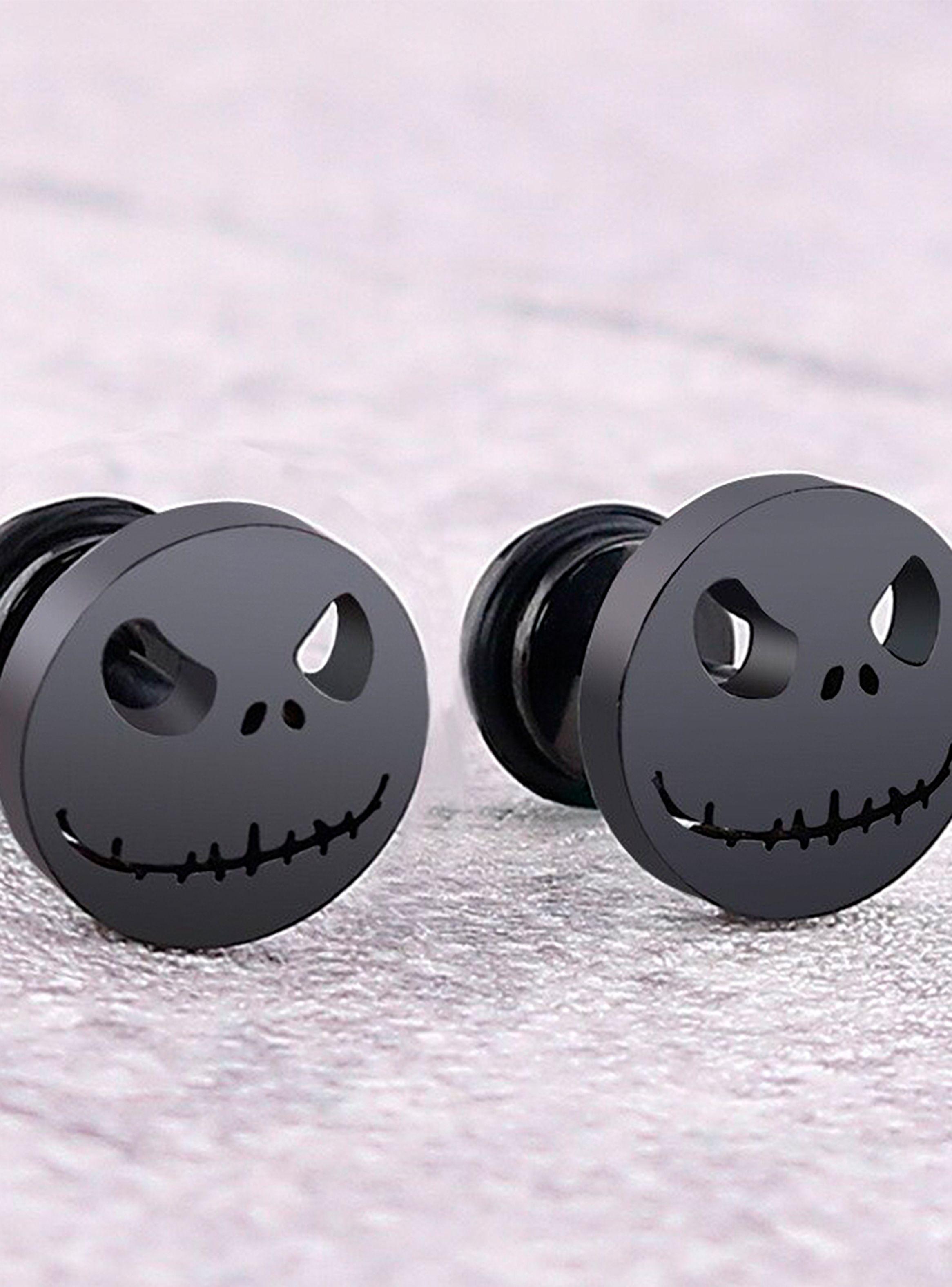 Aros de Acero Unisex Aretes Oreja Diseño Jack Skellington Negro-5