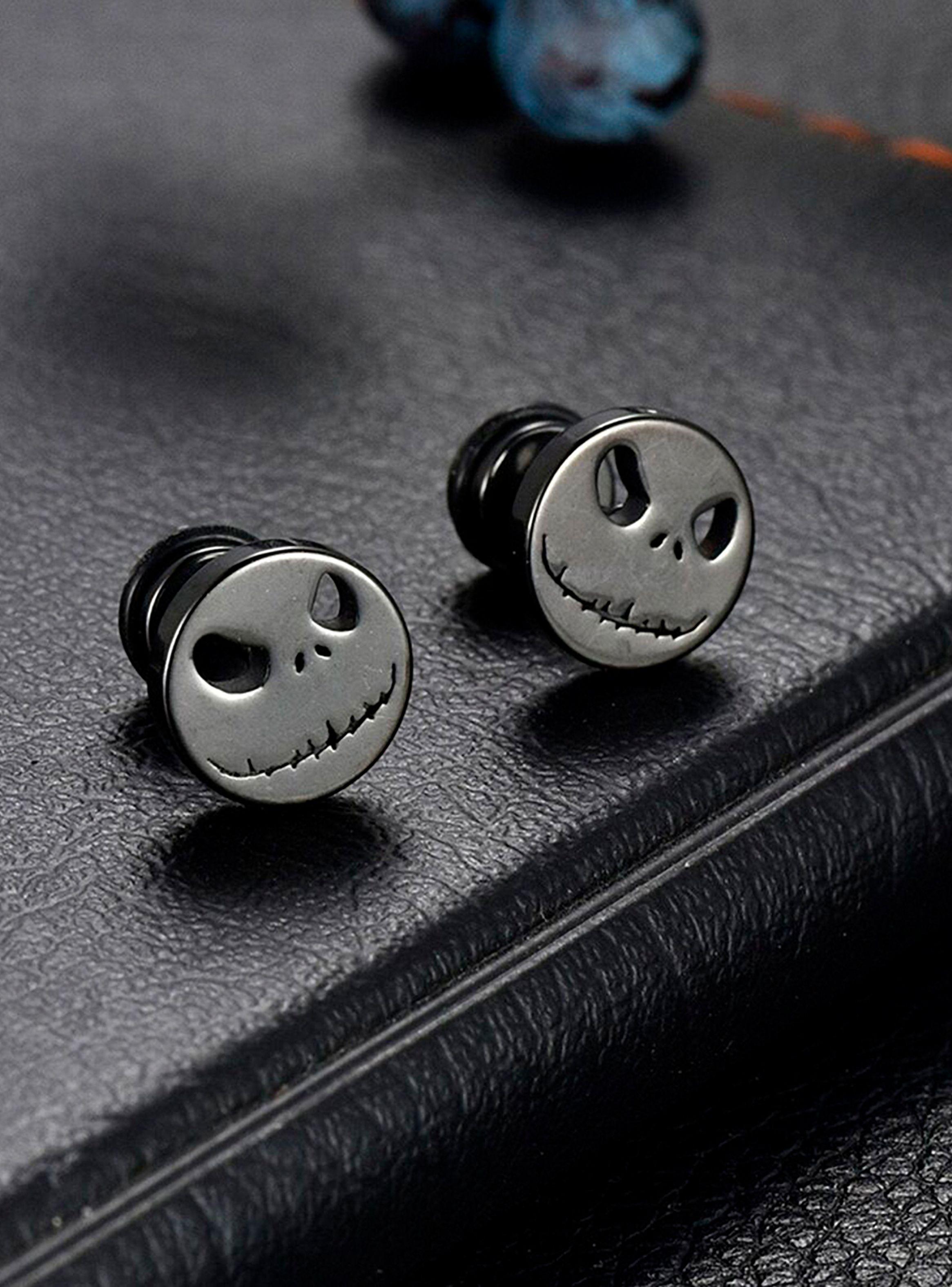 Aros de Acero Unisex Aretes Oreja Diseño Jack Skellington Negro-6
