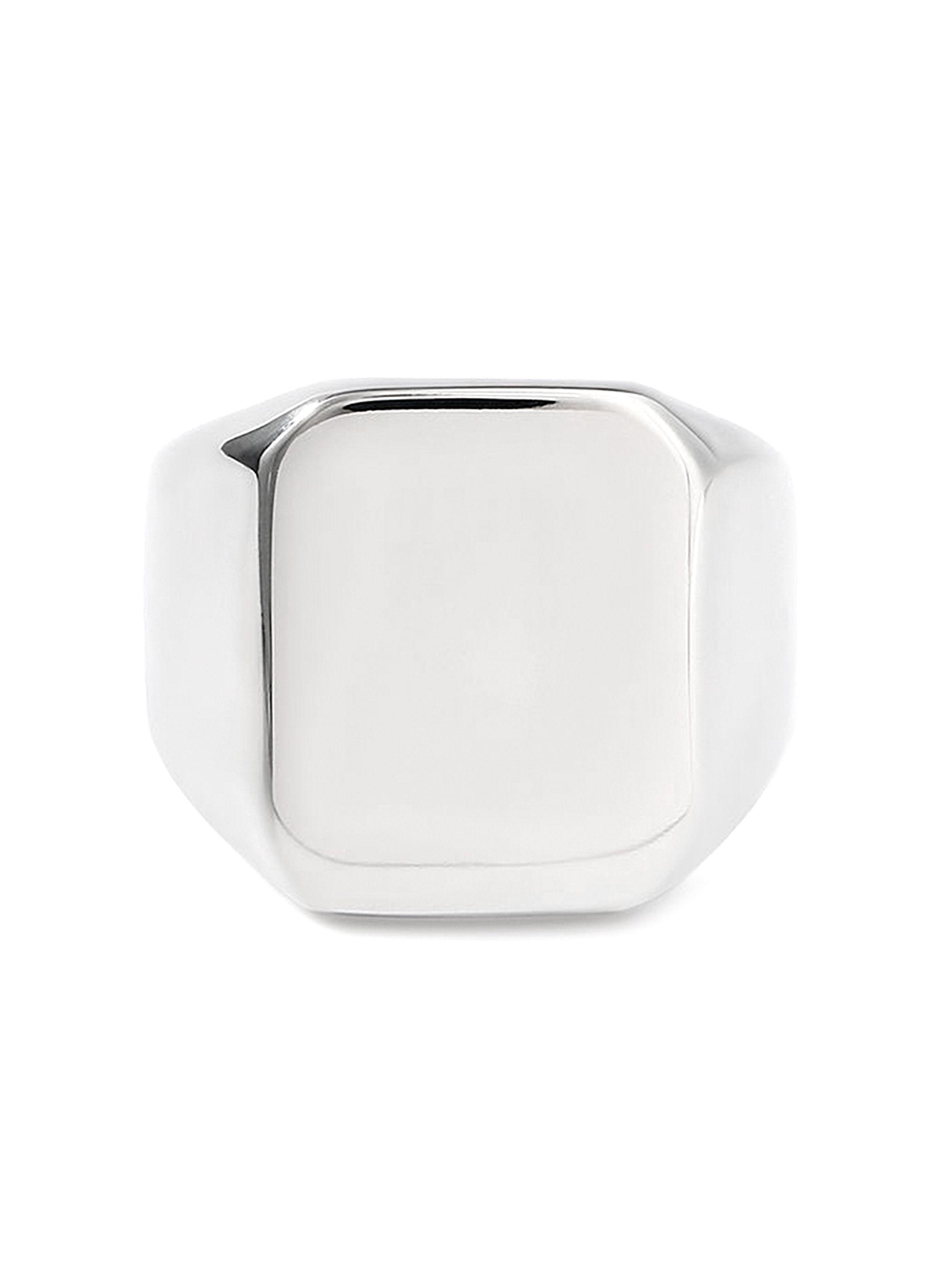 Anillo de Acero Plateado Tipo Sello Plano Cuadrado Talla 10-1