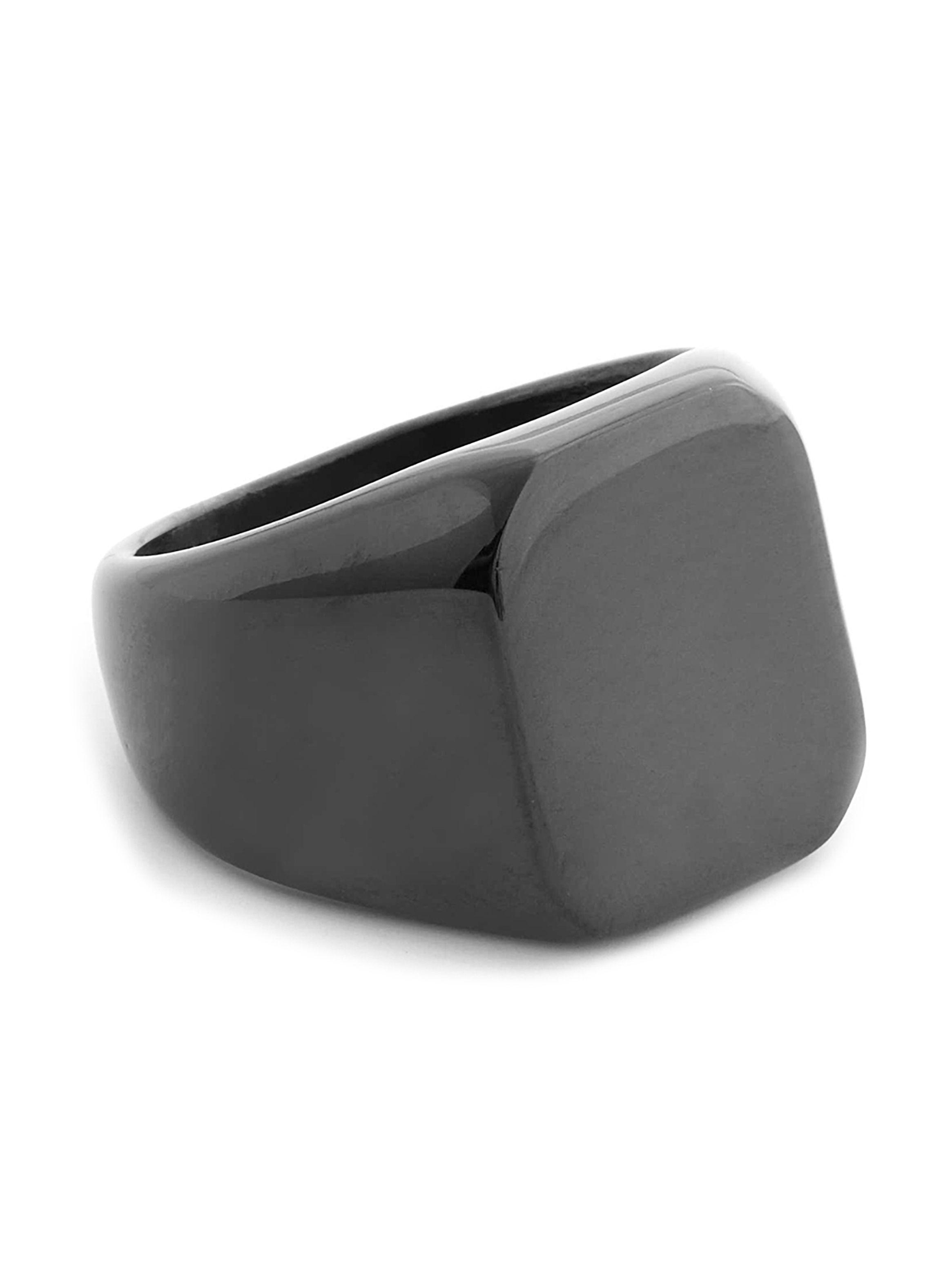 Anillo de Acero Negro Tipo Sello Plano Cuadrado Talla 10-2