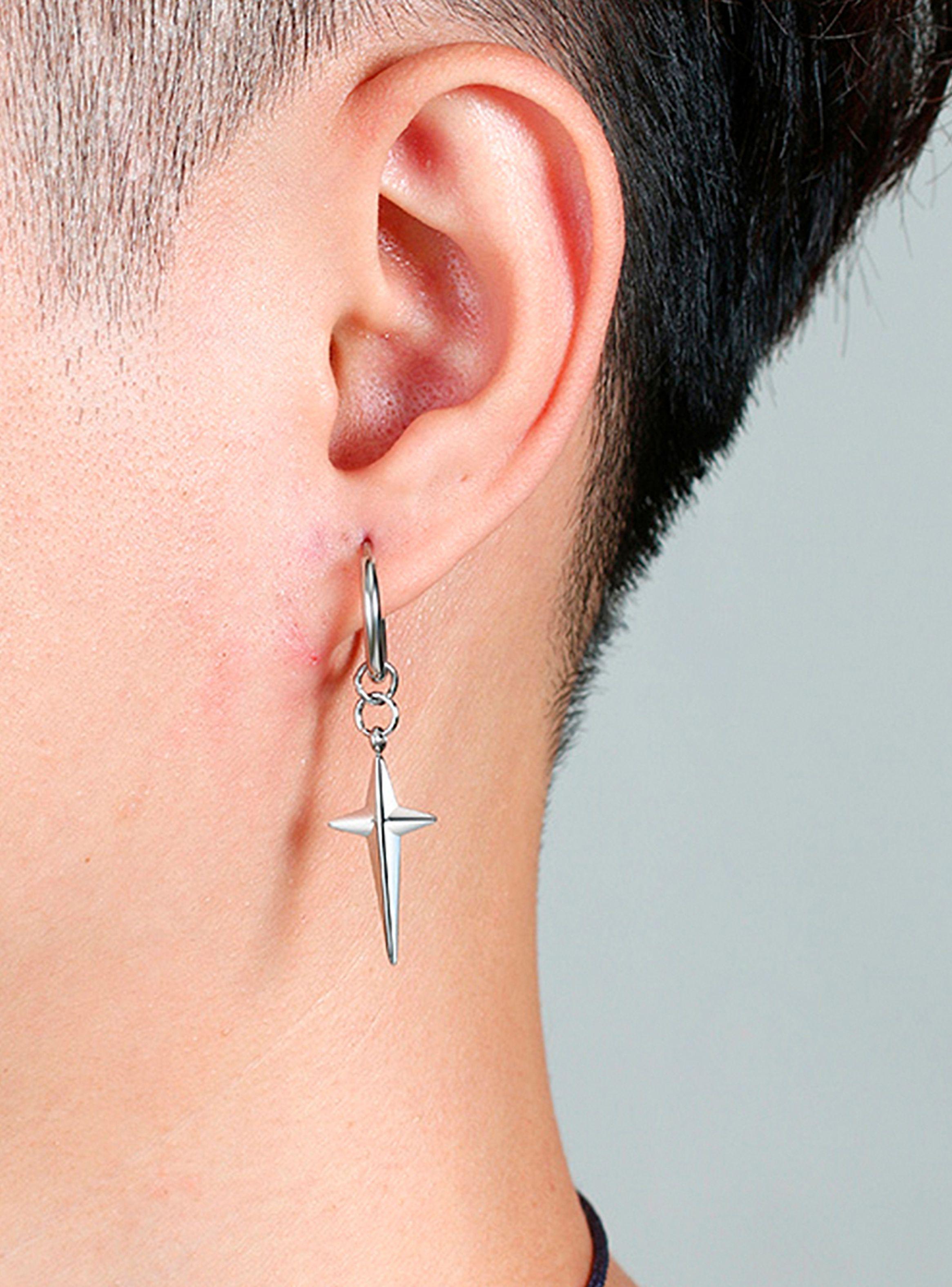 Aros Acero Argollas con Estrella Colgante Plateada Par-2