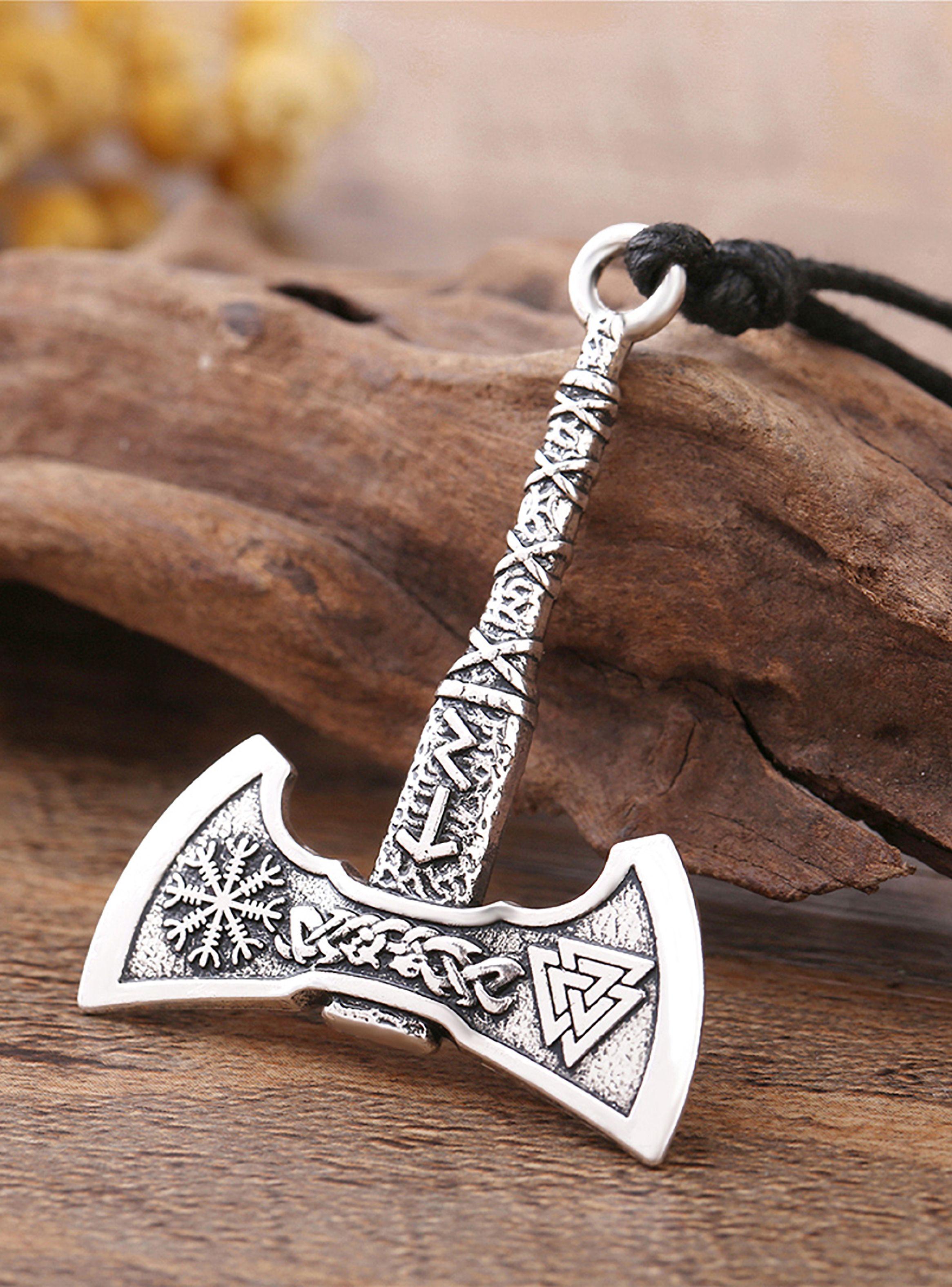 Collar de Hacha Vikinga Color Plata-4