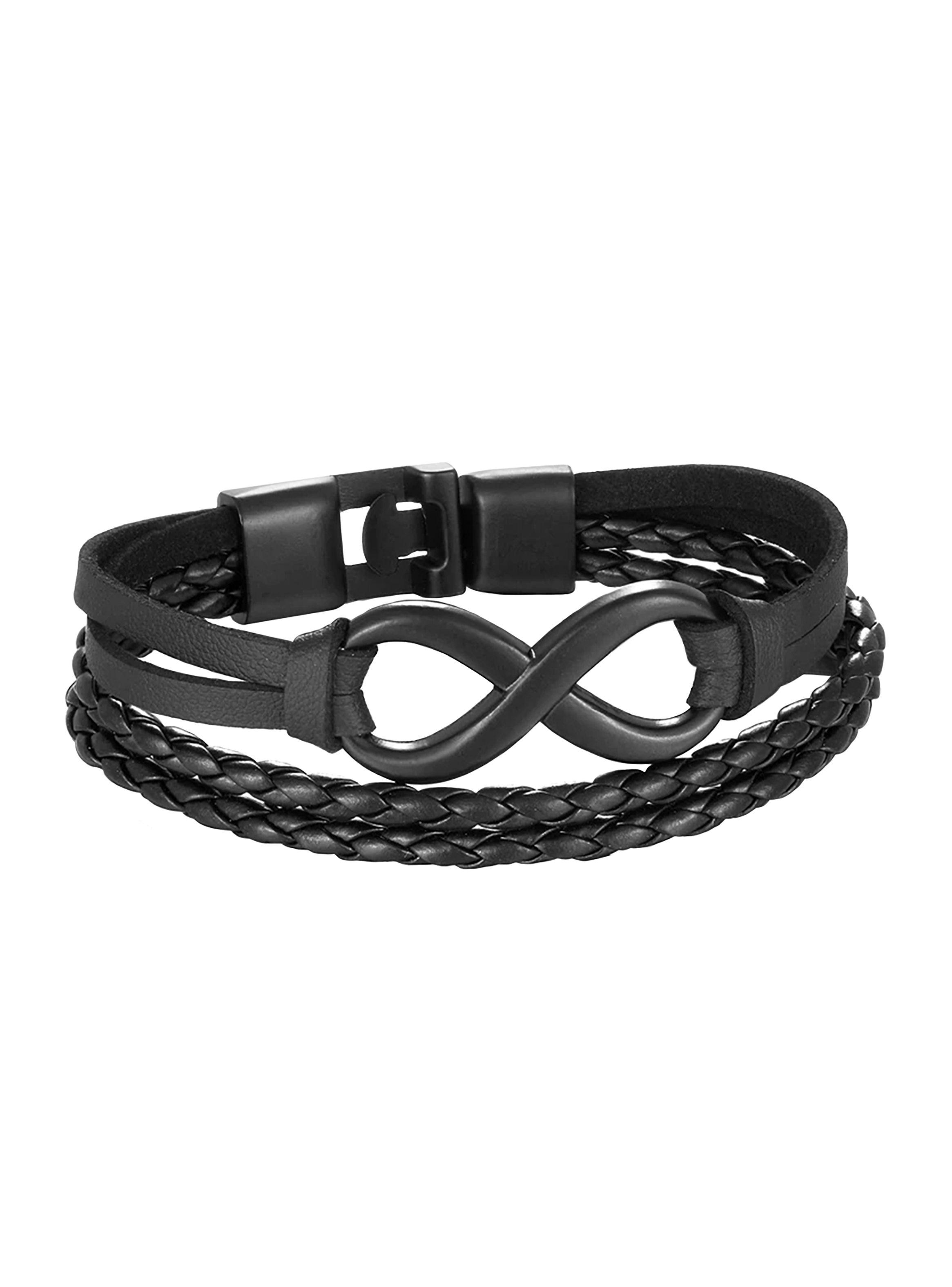 Pulsera Cuero Negro Dije Infinito Negro Brazalete-0