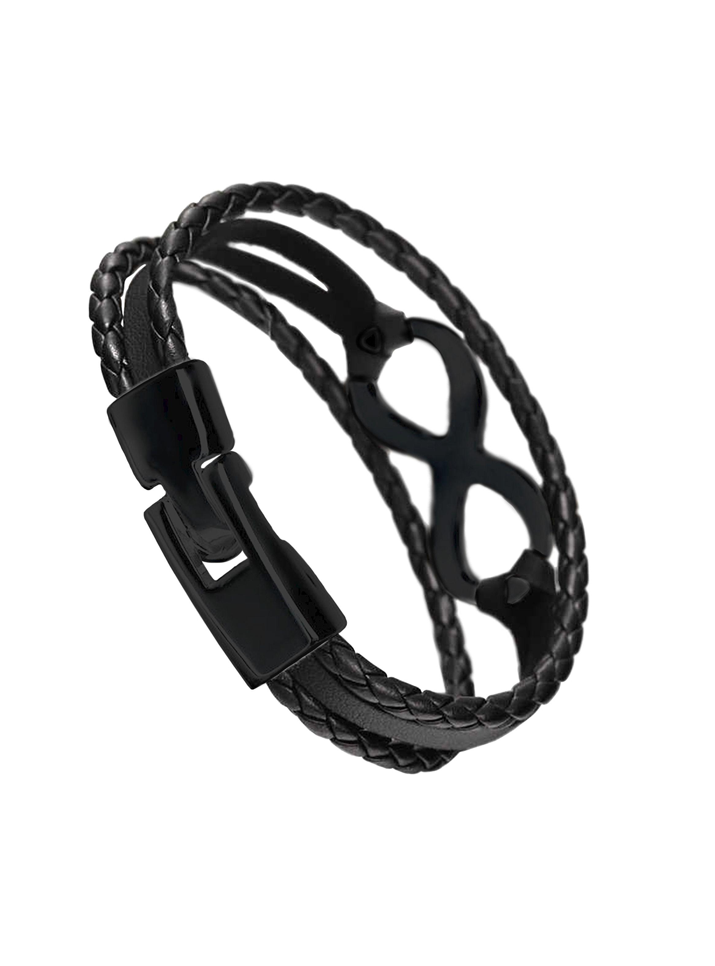 Pulsera Cuero Negro Dije Infinito Negro Brazalete-1