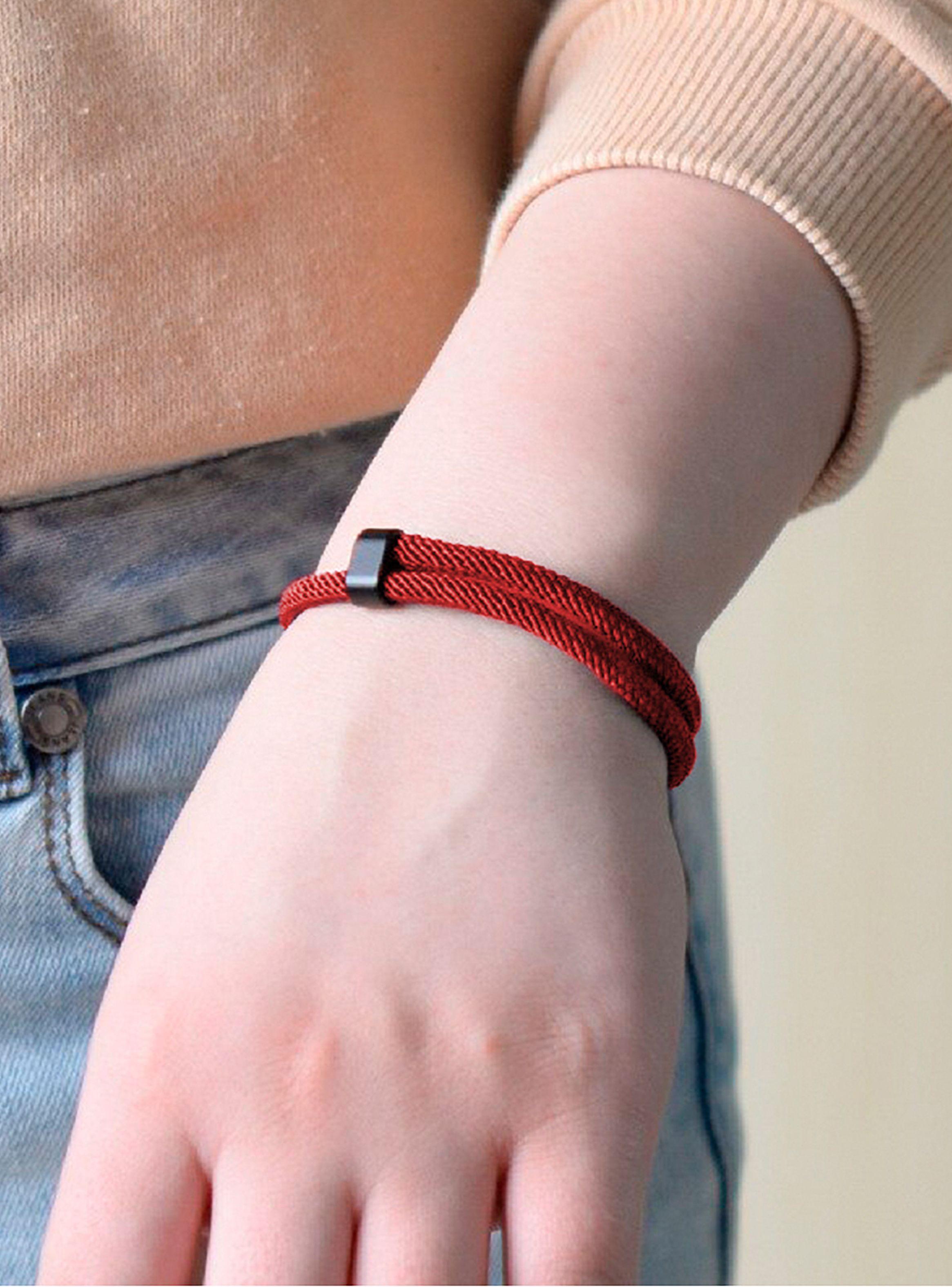 Pulsera Cuerda Roja Ajustable con Acero Negro-2