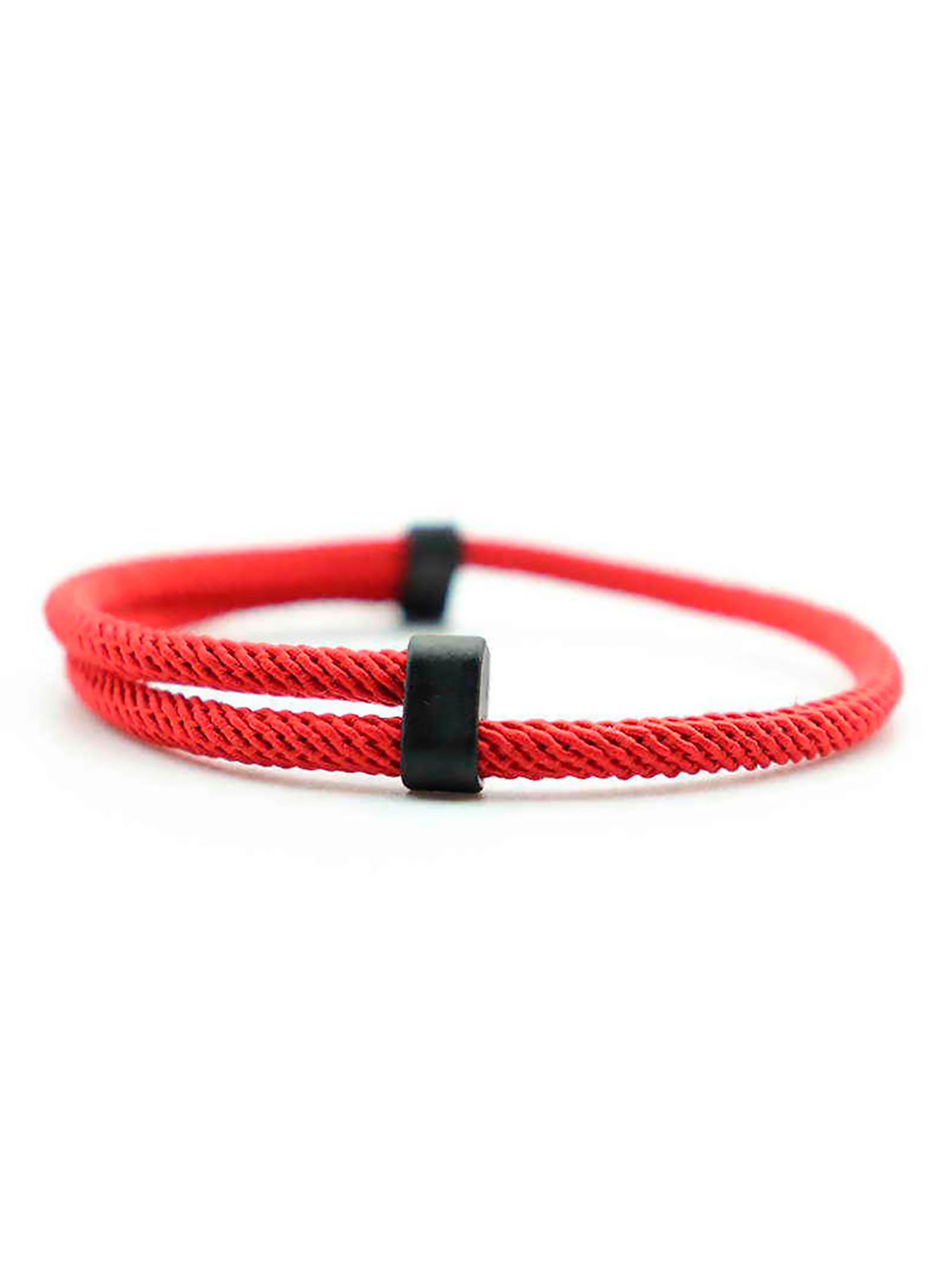 Pulsera Cuerda Roja Ajustable con Acero Negro-3