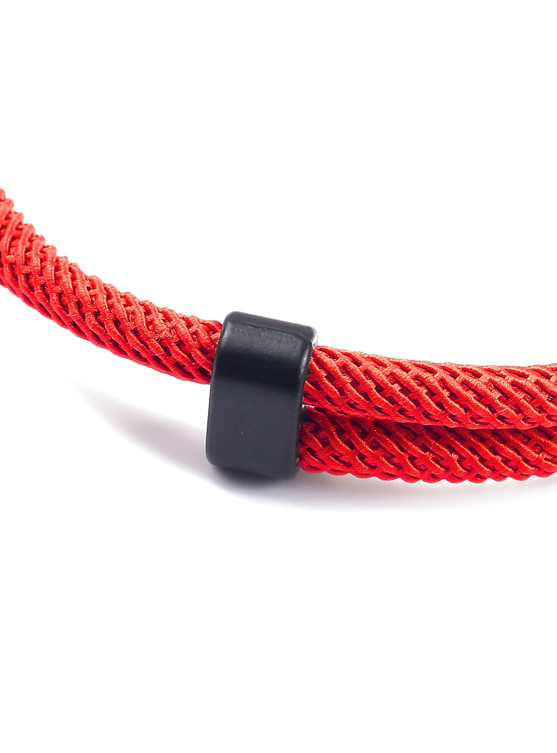 Pulsera Cuerda Roja Ajustable con Acero Negro-4