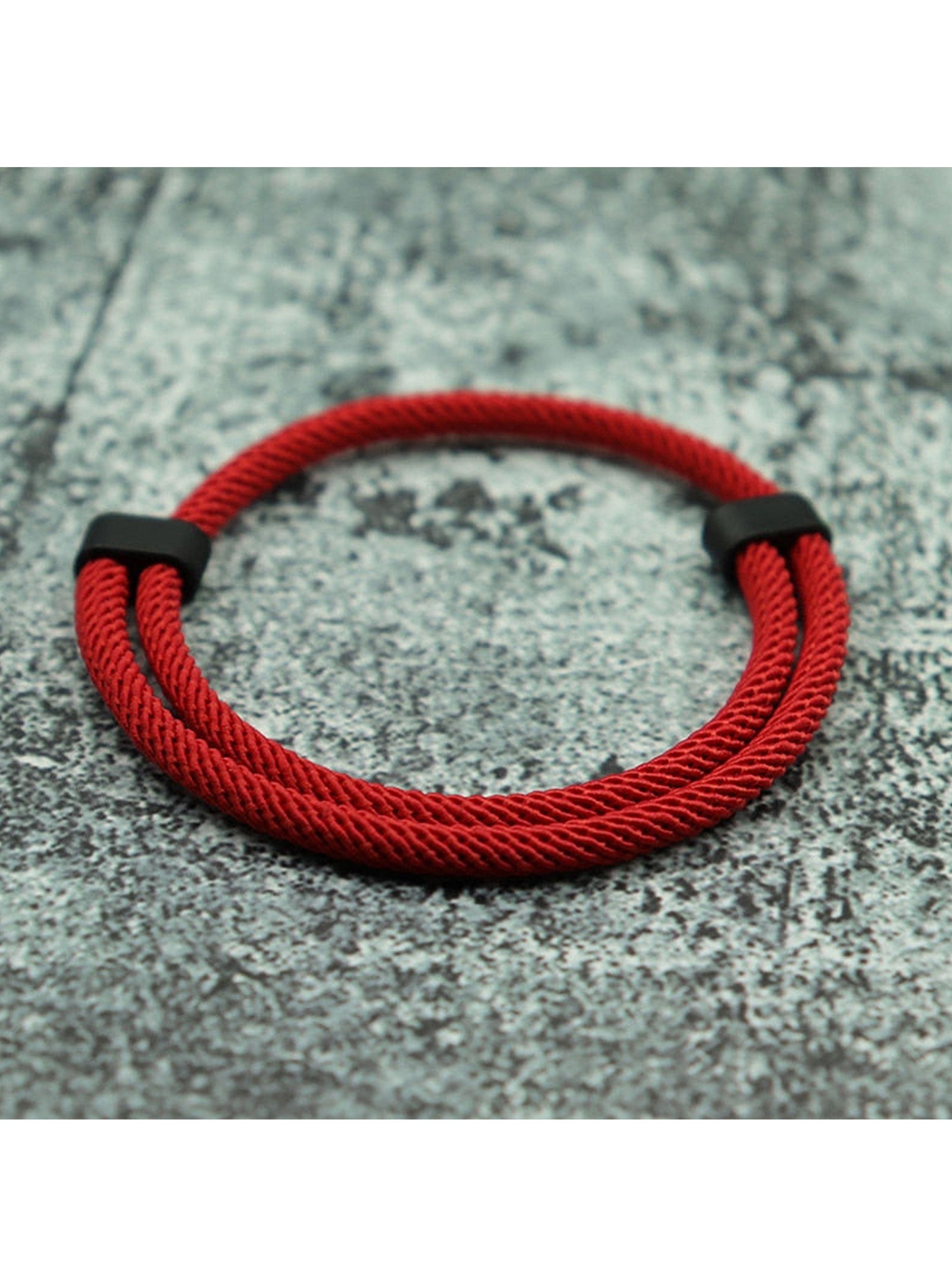 Pulsera Cuerda Roja Ajustable con Acero Negro-5
