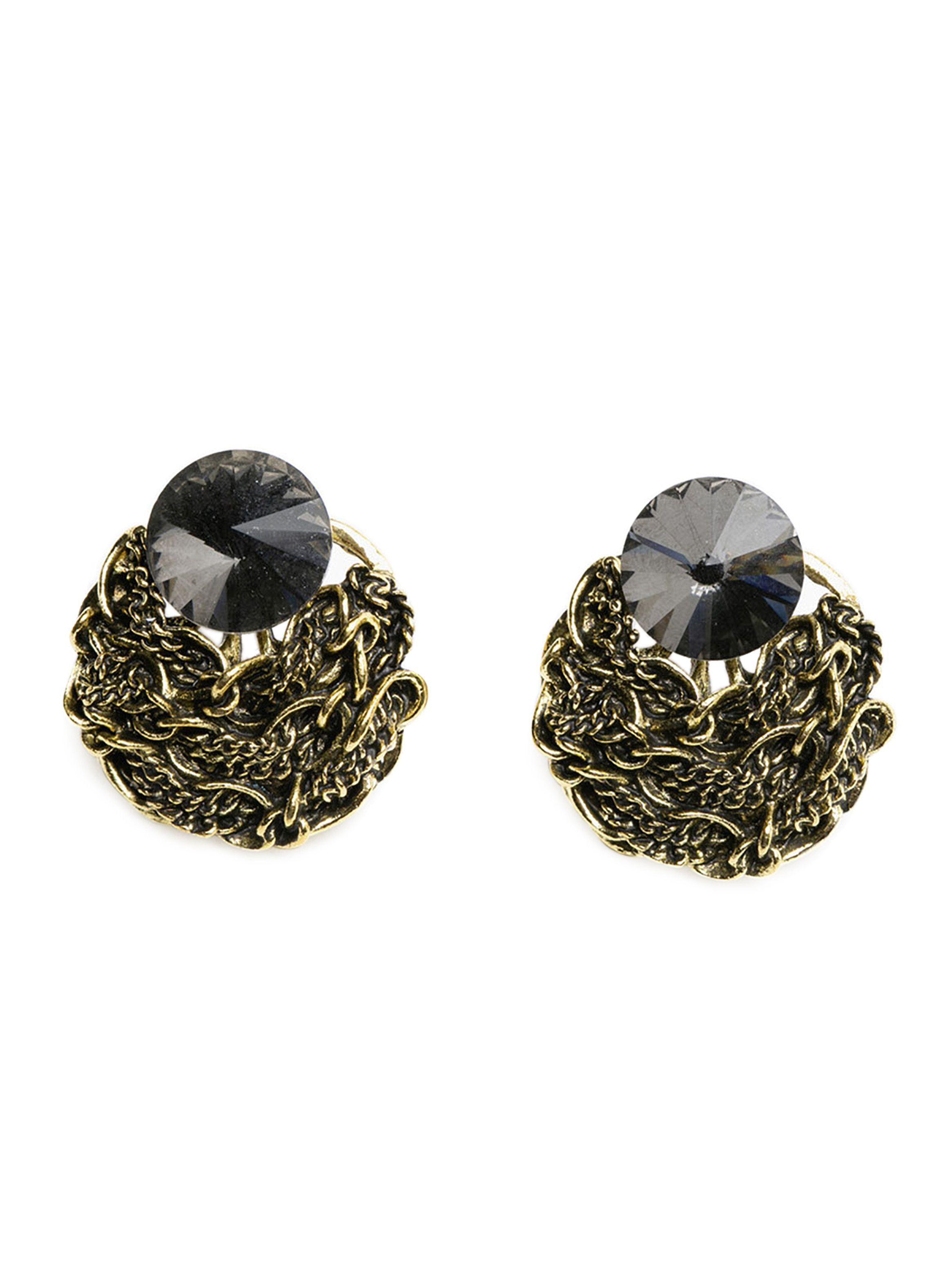 Aros Mujer Cadenas Dorados Piedra Negra-0