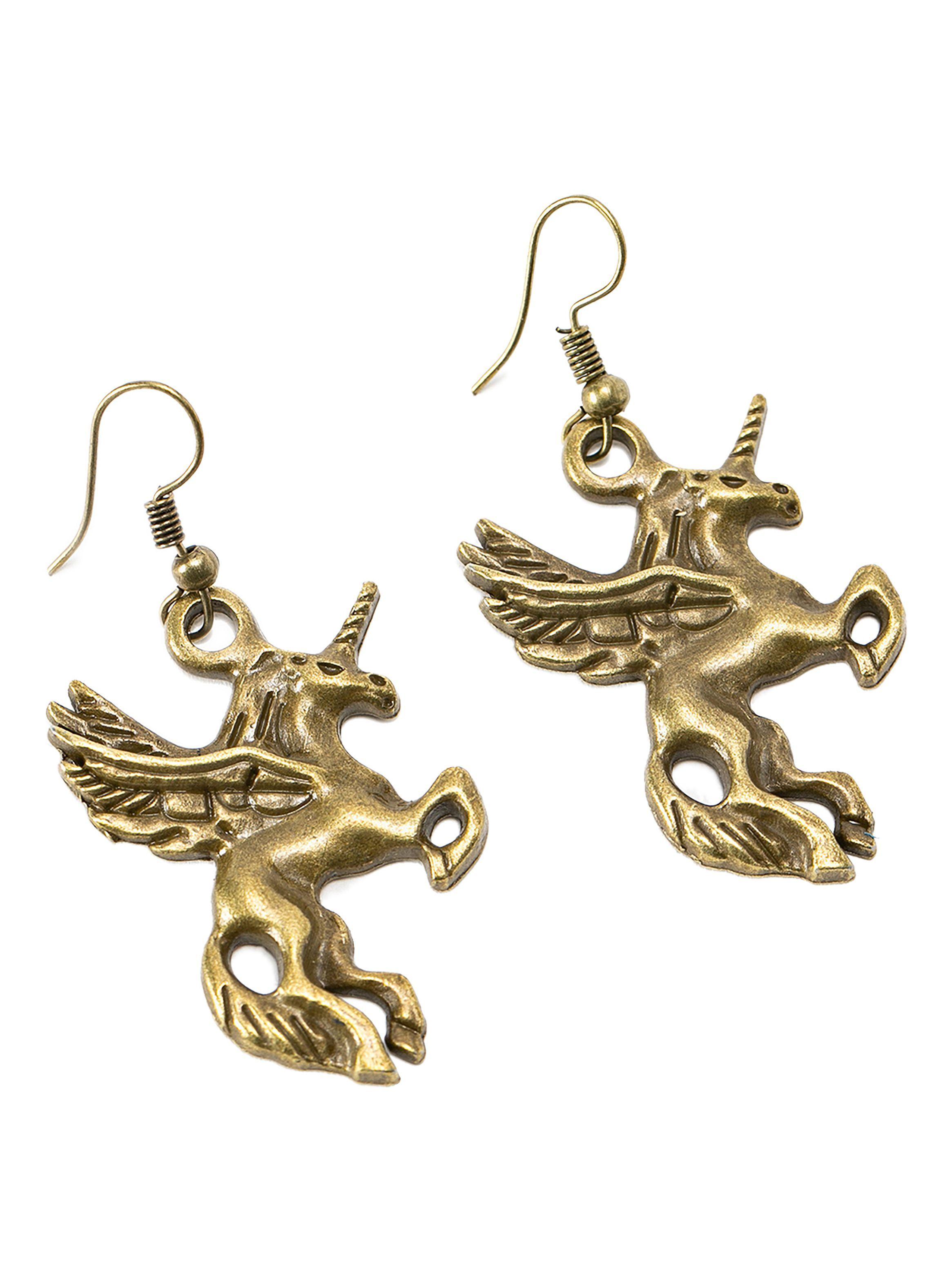 Aretes Mujer Elegante Unicornio Envejecido Bronce-0