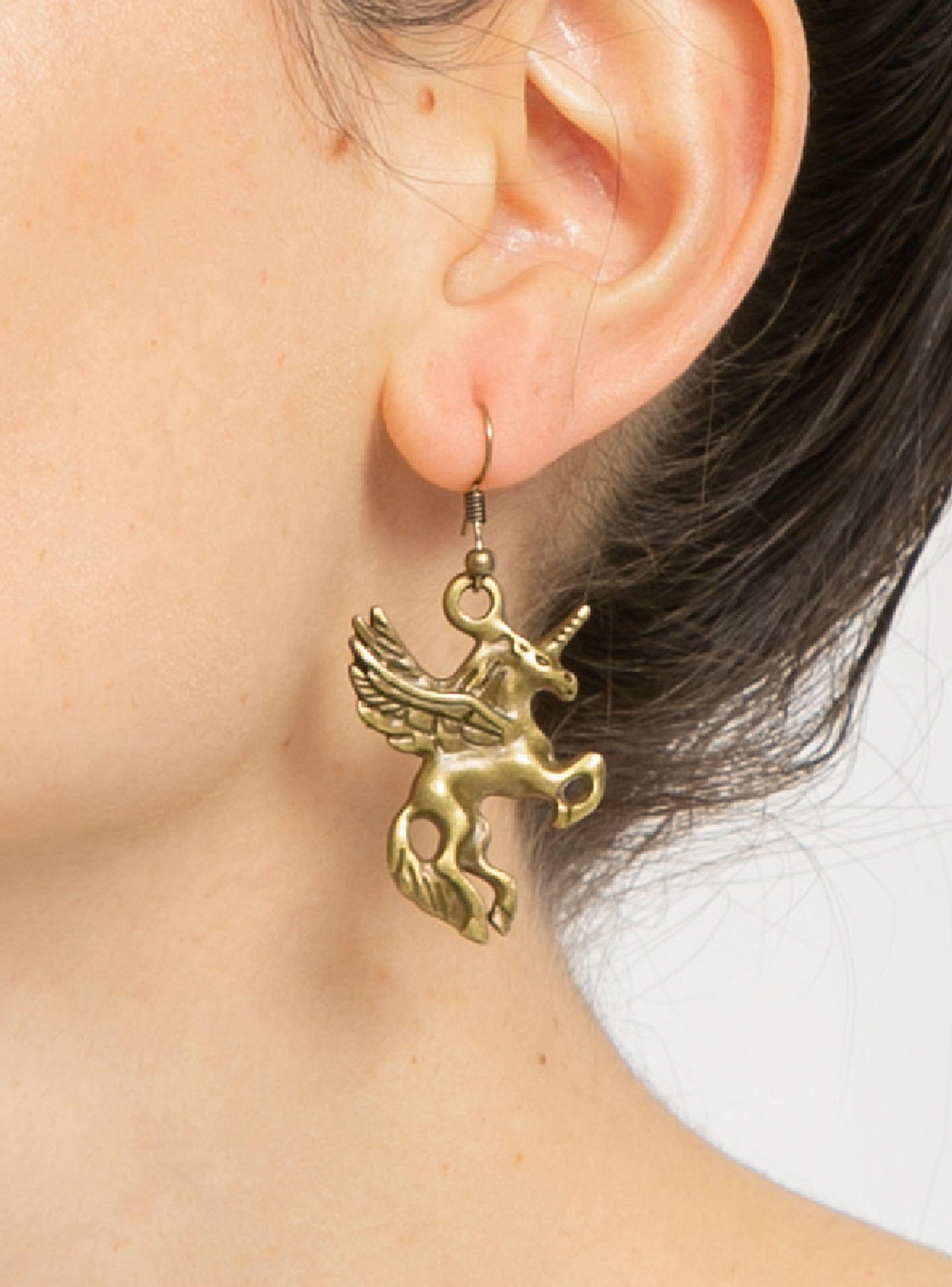 Aretes Mujer Elegante Unicornio Envejecido Bronce-2