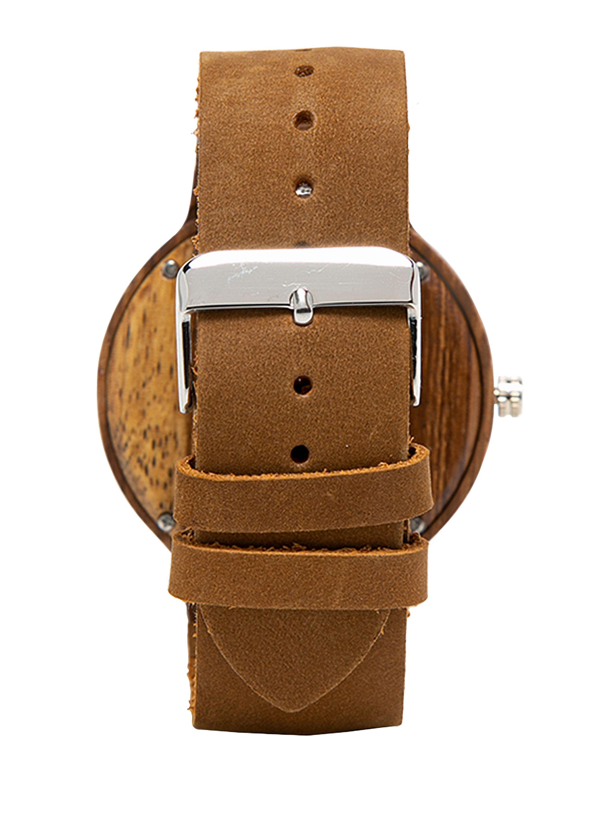 Reloj De Madera Cuero Dial Verde Hombre-2