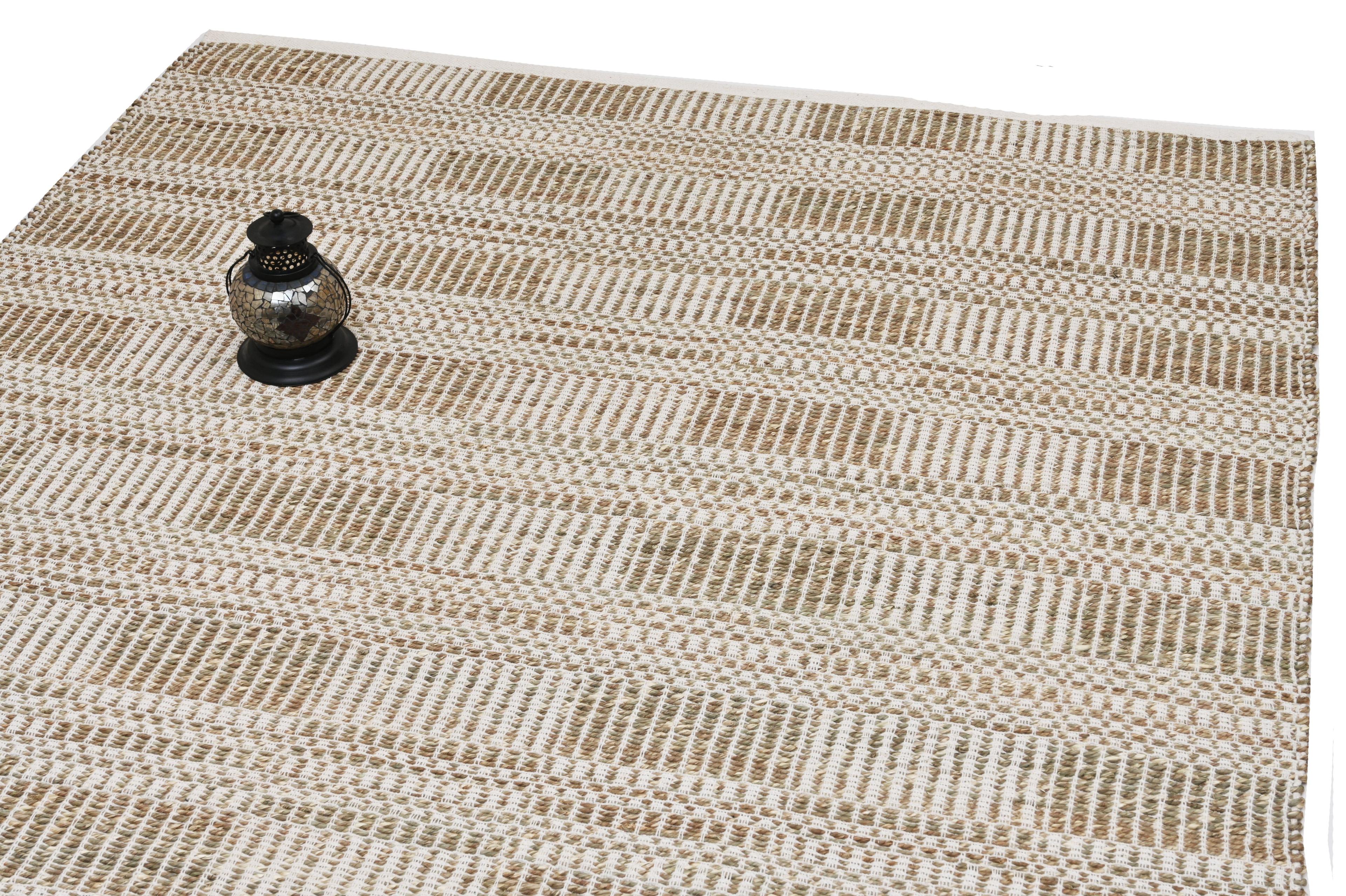 Alfombra Deco Yute Seagrass Natural lineas blancas Moderno Natural1,8x2,7 mts-1