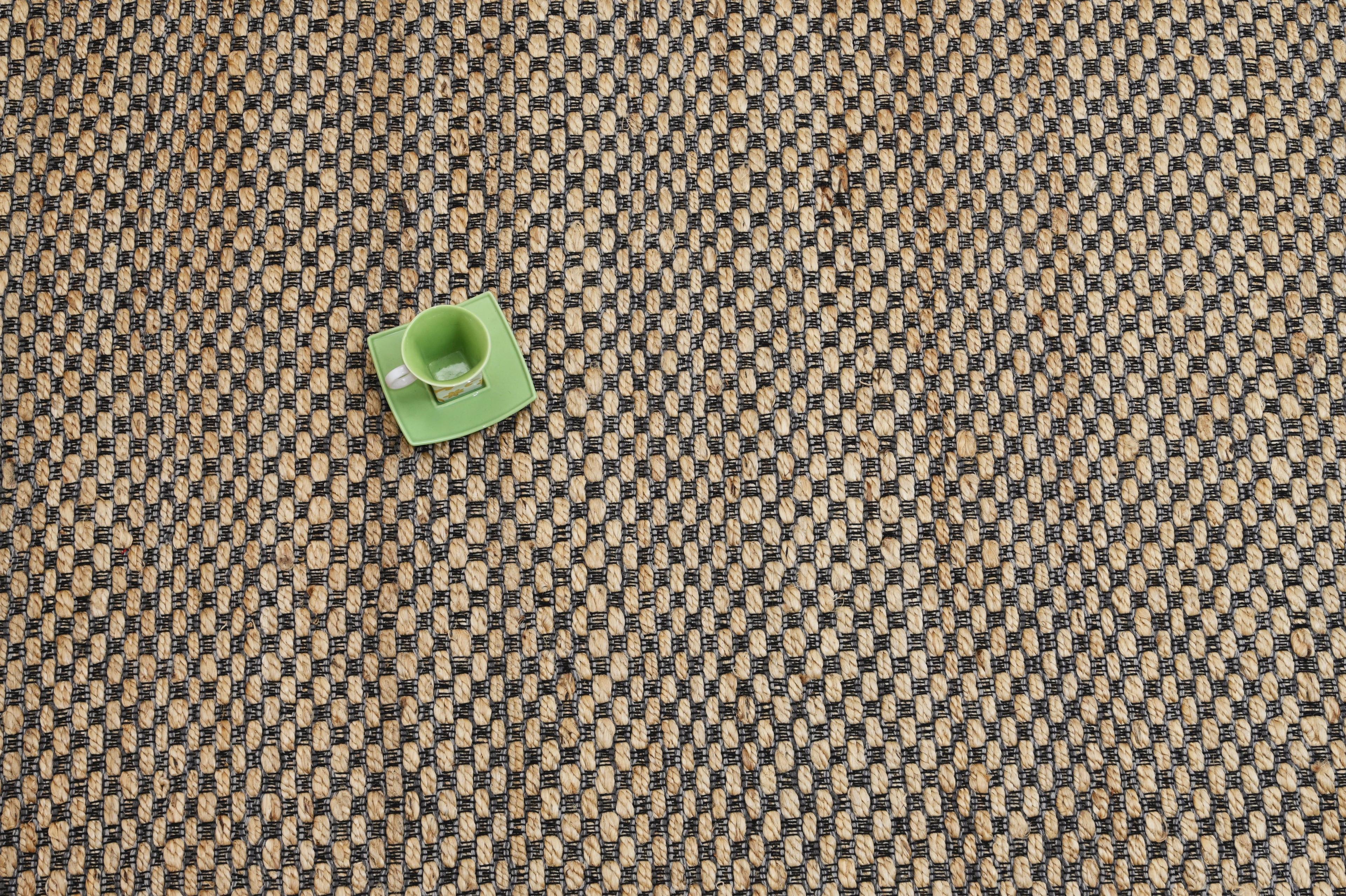Alfombra Deco Yute Ajedrez Algodón c/ Gris/Negro Moderno Natural1,8x2,7 mts-0