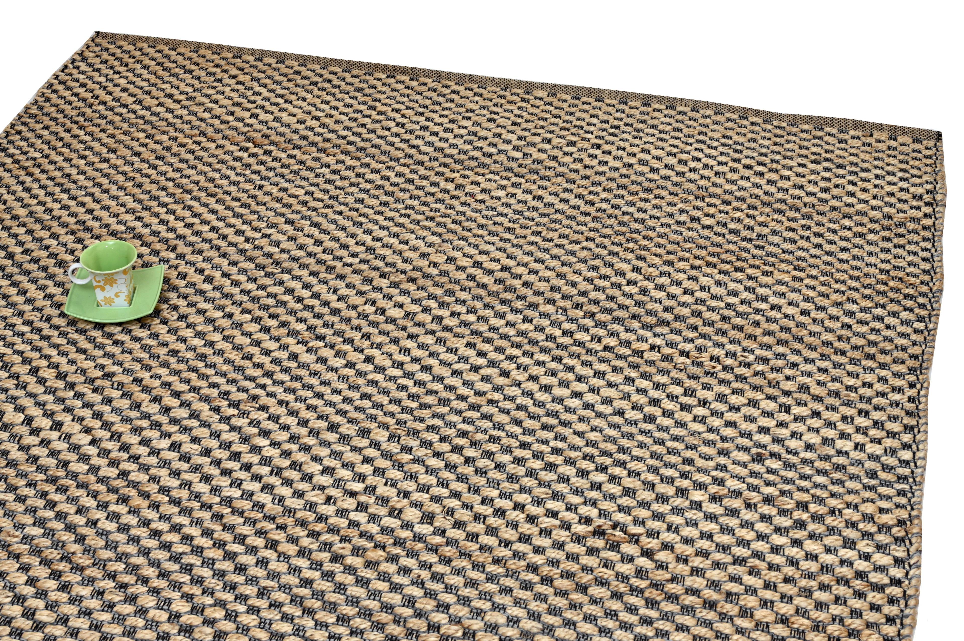 Alfombra Deco Yute Ajedrez Algodón c/ Gris/Negro Moderno Natural1,8x2,7 mts-1