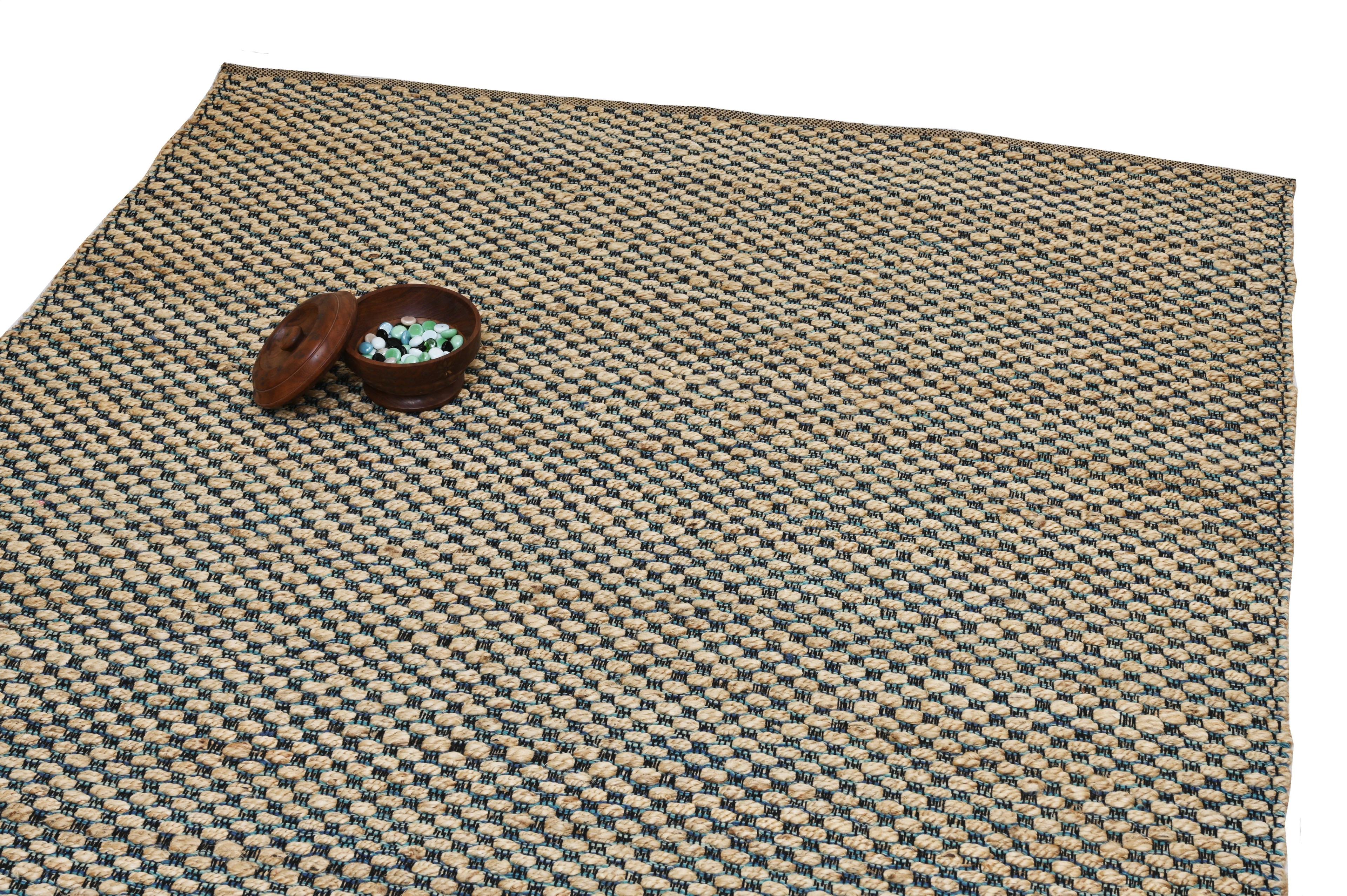 Alfombra Deco Yute Ajedrez Algodón c/ Azul Moderno Natural1,8x2,7 mts-2