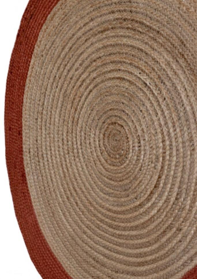 Alfombra Deco Yute Redonda Trenzado natural con Borde Oxidado Moderno 1,5x1,5 mts-2