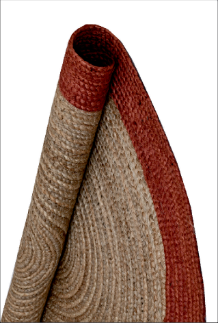 Alfombra Deco Yute Redonda Trenzado natural con Borde Oxidado Moderno 1,5x1,5 mts-3