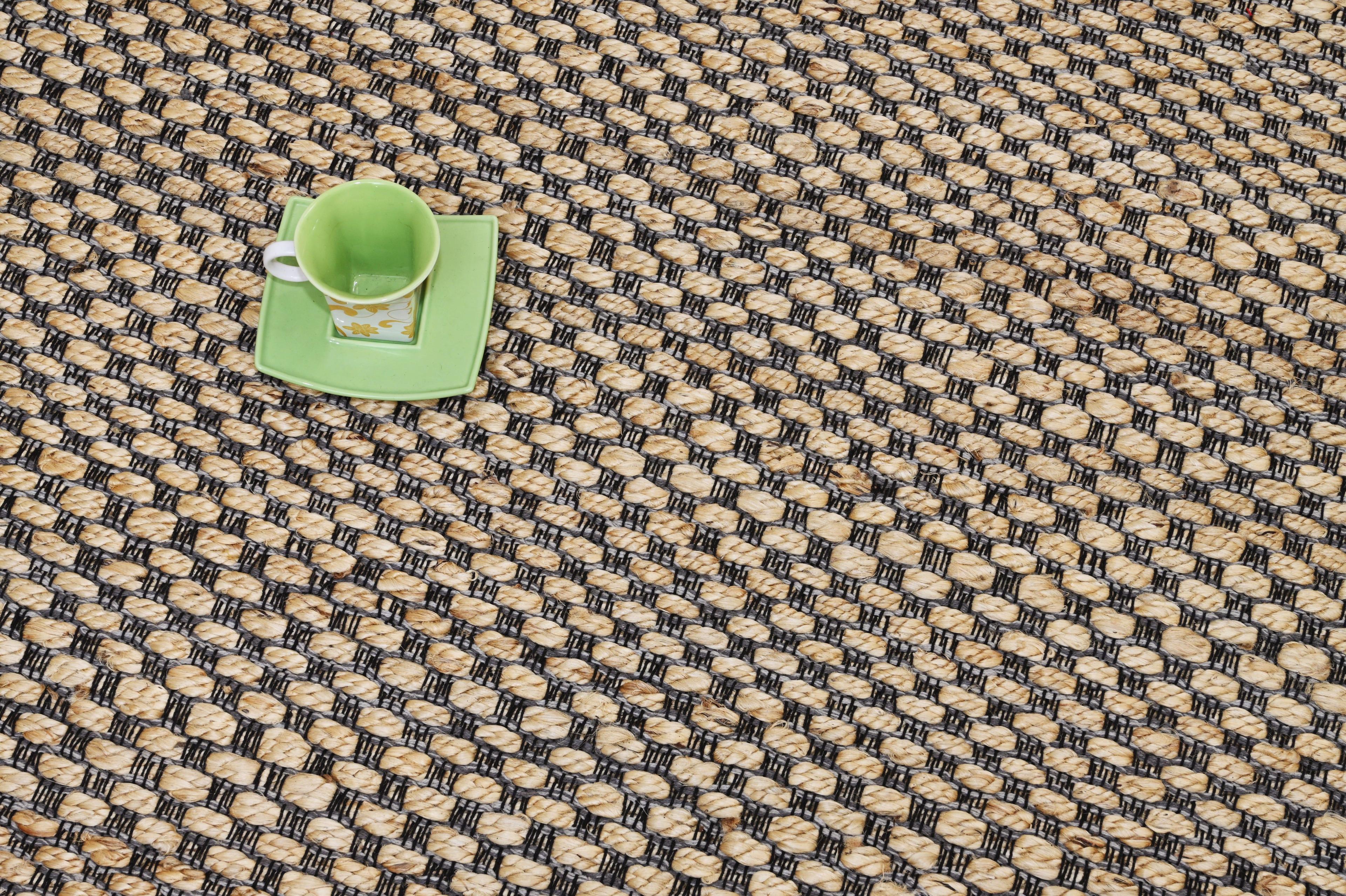Alfombra Deco Yute Ajedrez Algodón c/ Gris/Negro Moderno Natural1,5x2,4 mts-2