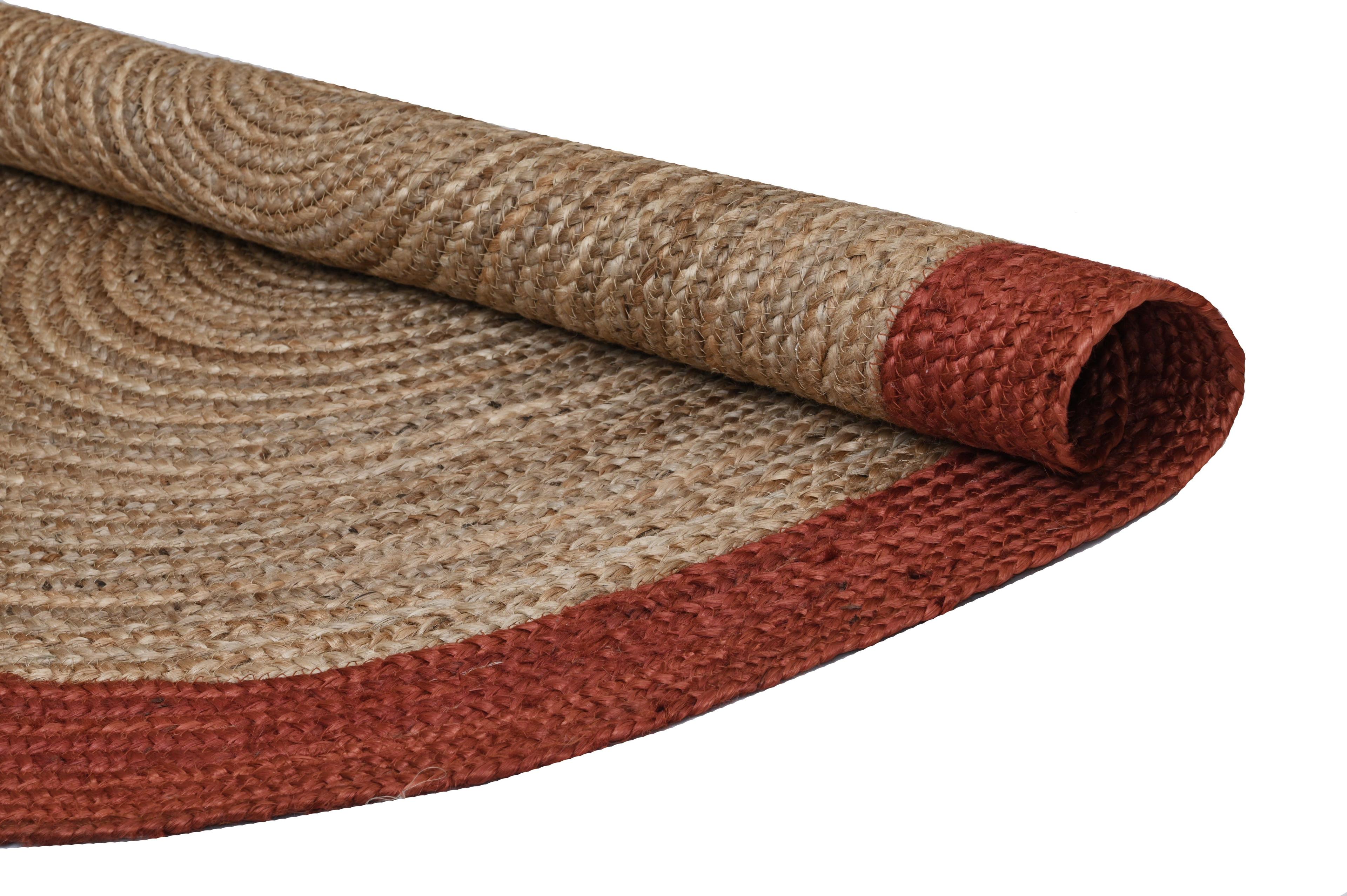 Alfombra Deco Yute Redonda Trenzado natural con Borde Oxidado Moderno 0,9x0,9 mts-2
