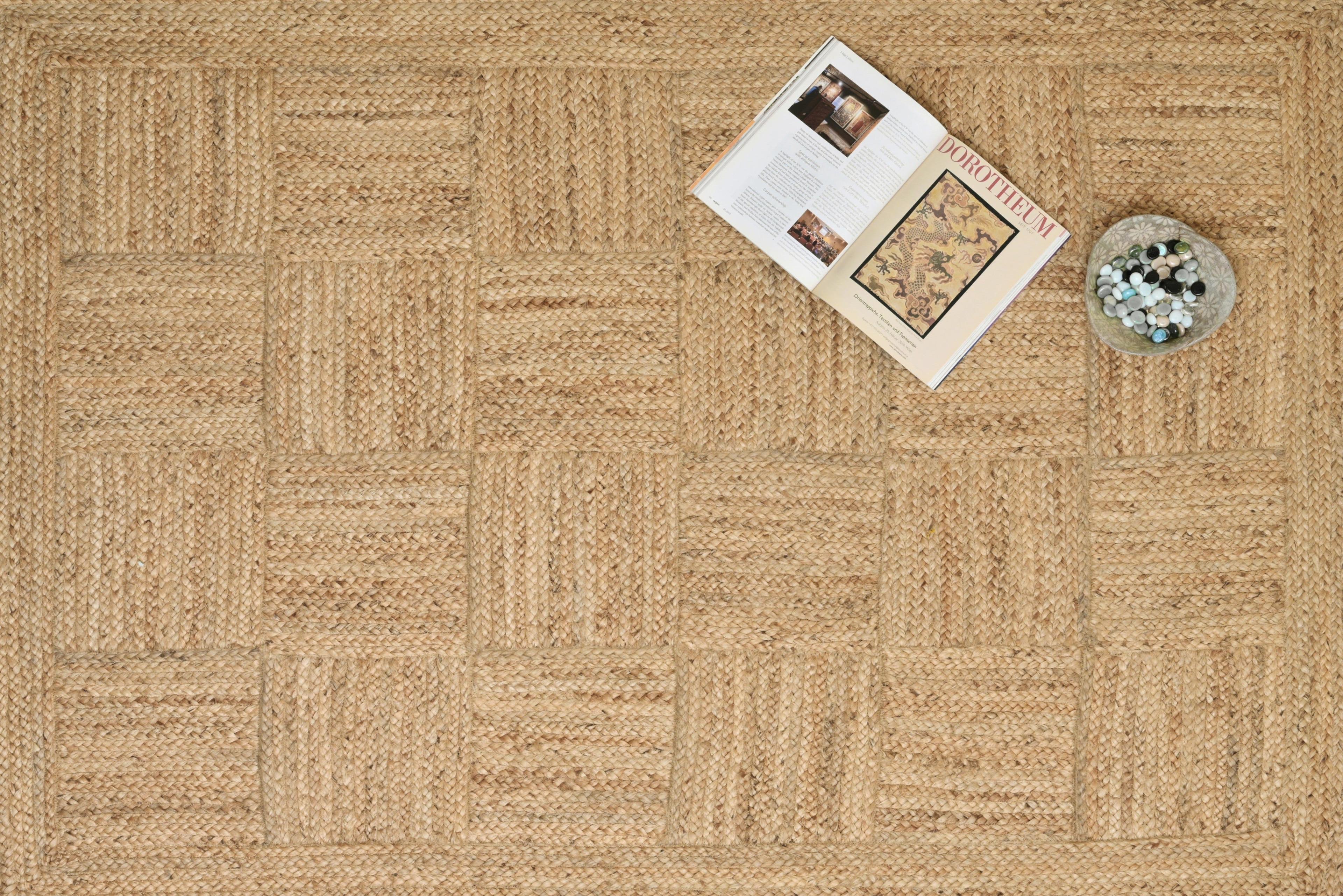 Alfombra Deco Yute Cuadros/lineas Moderno Natural1,8x2,7 mts-0