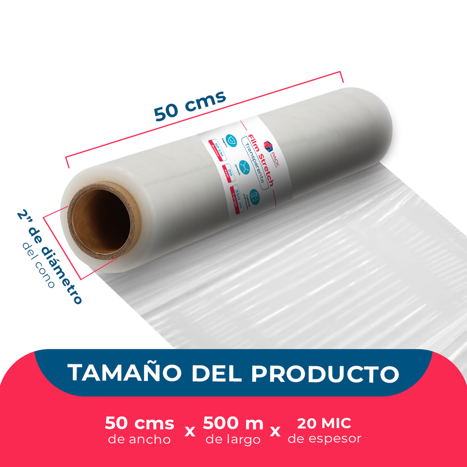 Film Stretch 2,3kg 500m Transparente Pack Mayorista - 3 uds-2