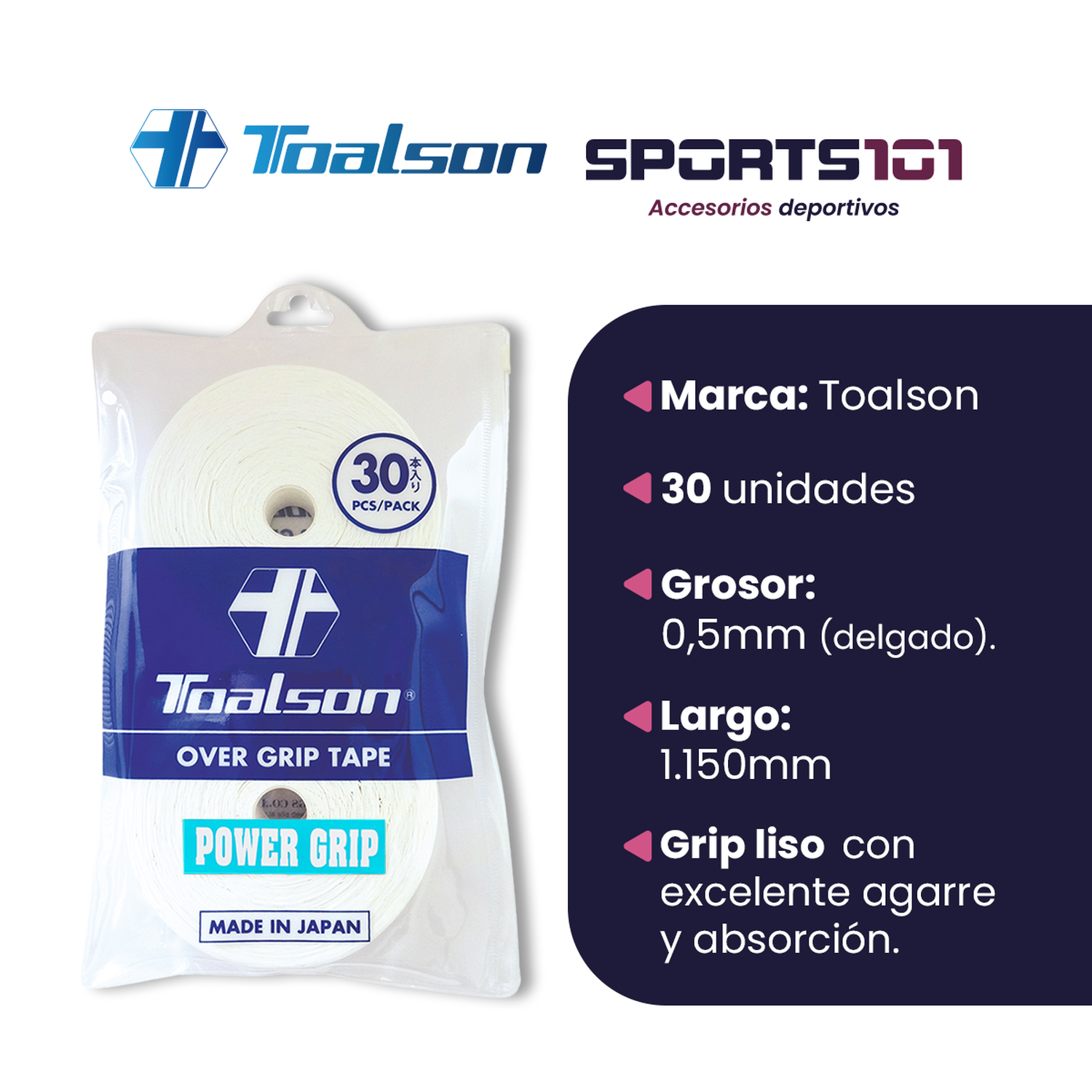 Grip de Tenis Toalson Power Grip Overgrip - 30 Unidades-1