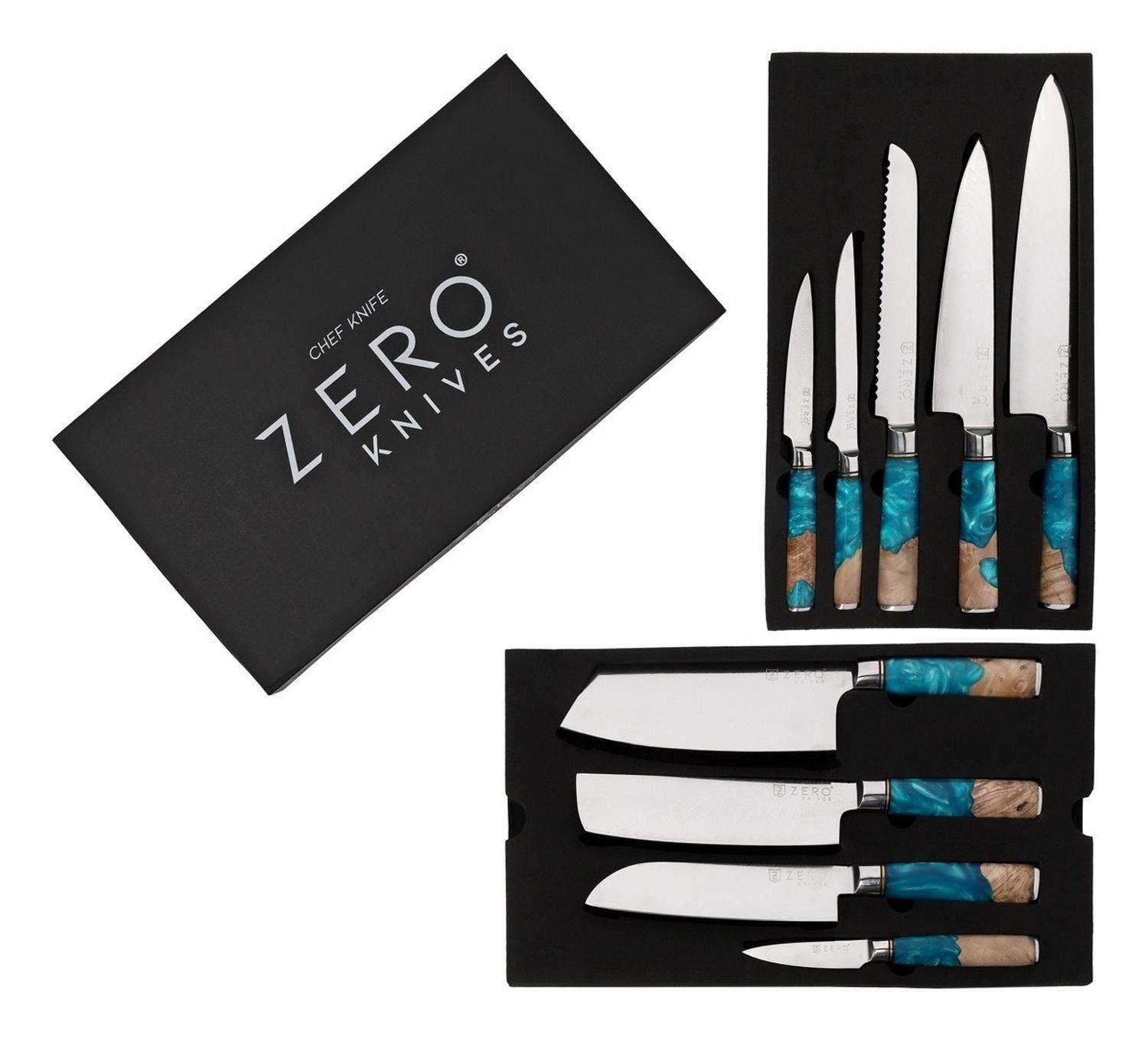 Set 9 Cuchillos - Zero Knives - Damascus Blue Resin-3