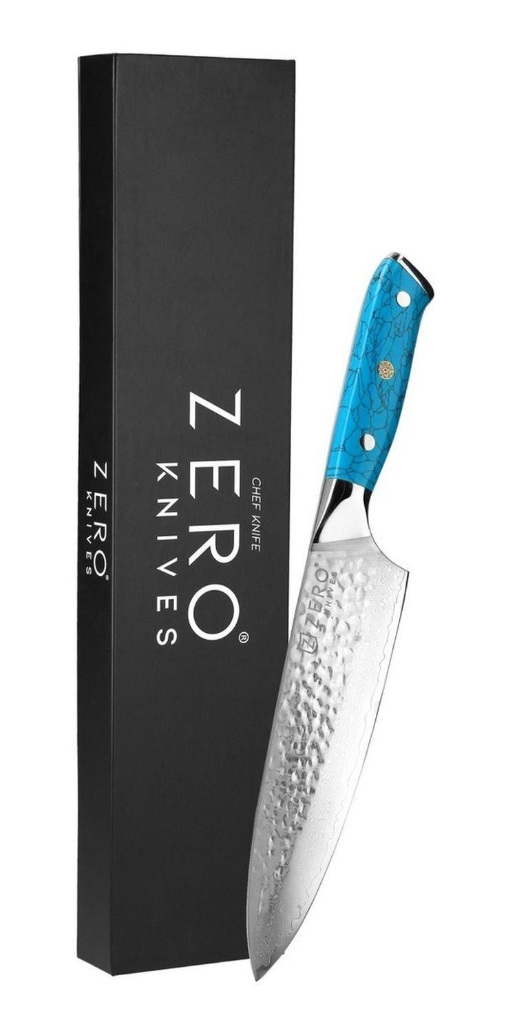 Cuchillo Acero Damasco 8,0'' Zero Knives - Bt Chef Y Asado Color Celeste-2
