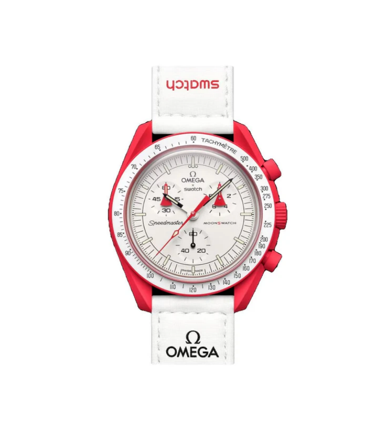 Reloj De Pulsera Omega X Swatch Bioceramic Moonswatch Mission To Mars De Cuerpo Color Rojo-0