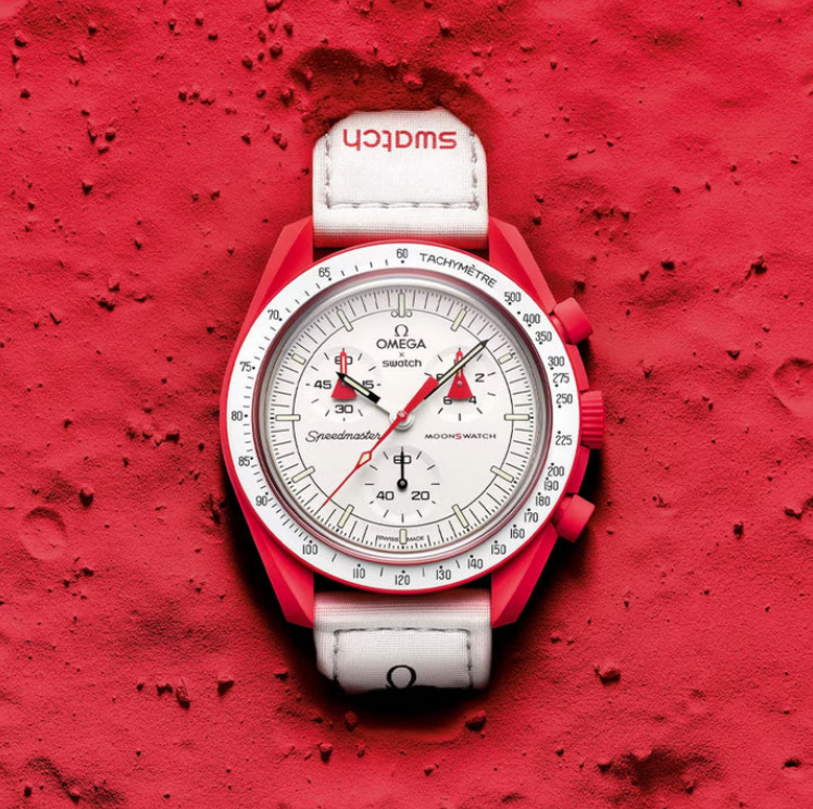 Reloj De Pulsera Omega X Swatch Bioceramic Moonswatch Mission To Mars De Cuerpo Color Rojo-1
