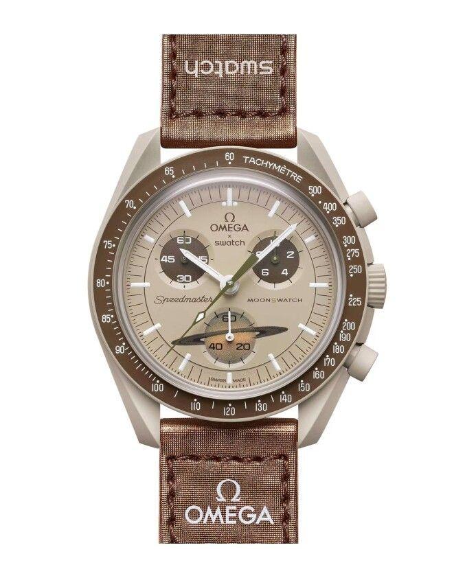 Reloj De Pulsera Omega X Swatch Bioceramic Moonswatch Mission To Saturn De Cuerpo Color Beige-0