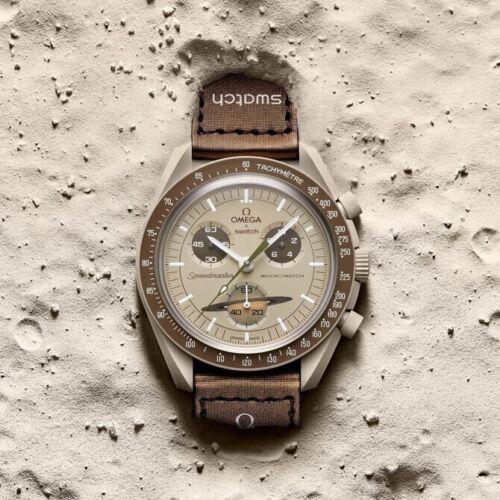 Reloj De Pulsera Omega X Swatch Bioceramic Moonswatch Mission To Saturn De Cuerpo Color Beige-1