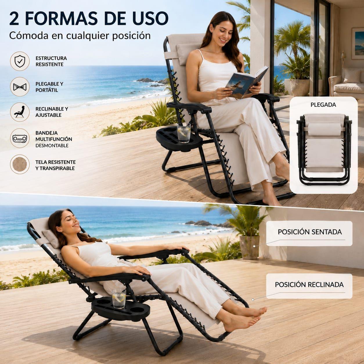 SILLA REPOSERA RECLINABLE PORTATIL GRAY B 3 PARA PLAYA Y CAMPING-2