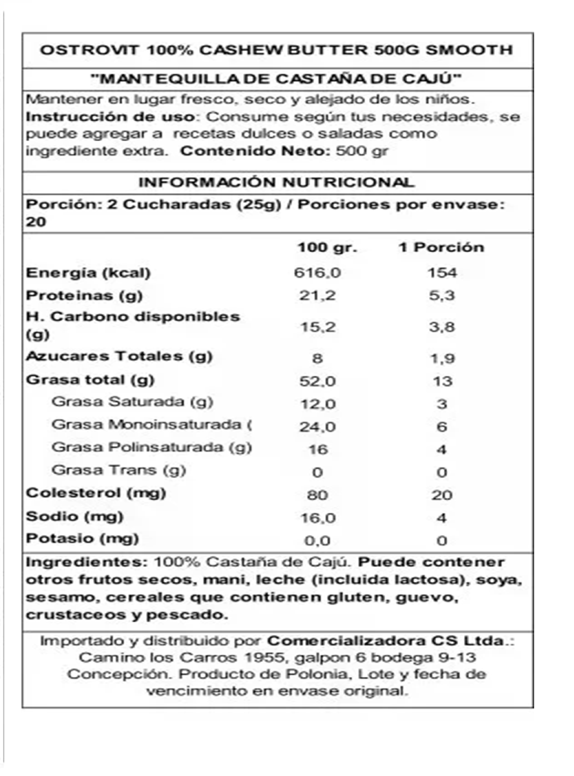 100% Mantequilla Caju 500 G Smooth -1