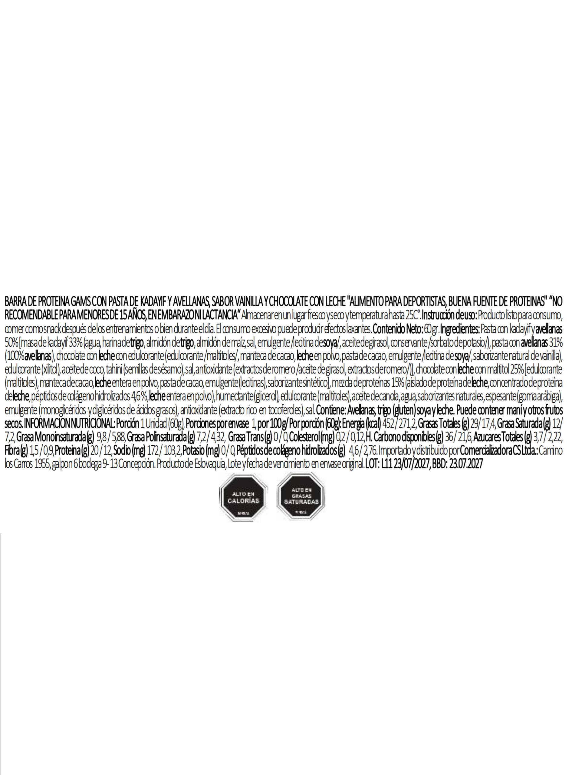 Barra de Proteina GAMS Chocolate Dubai 60 g Hazelnut -2