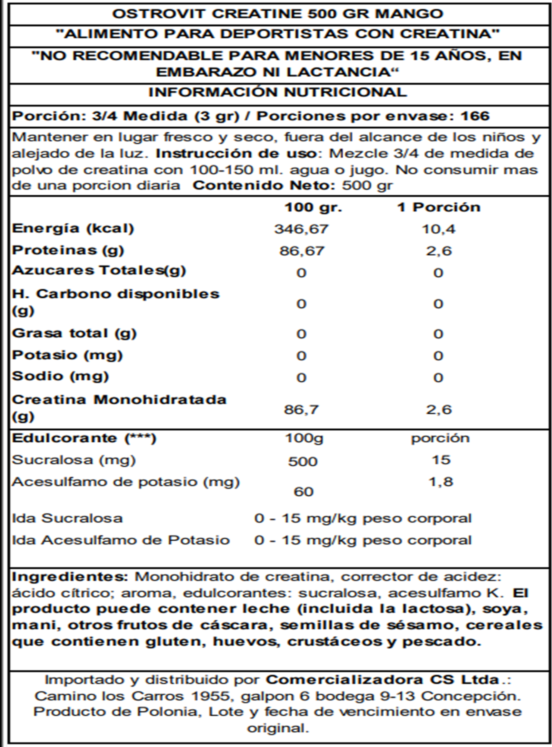 Ostrovit Creatina Monohidratada 500 G Mango -1