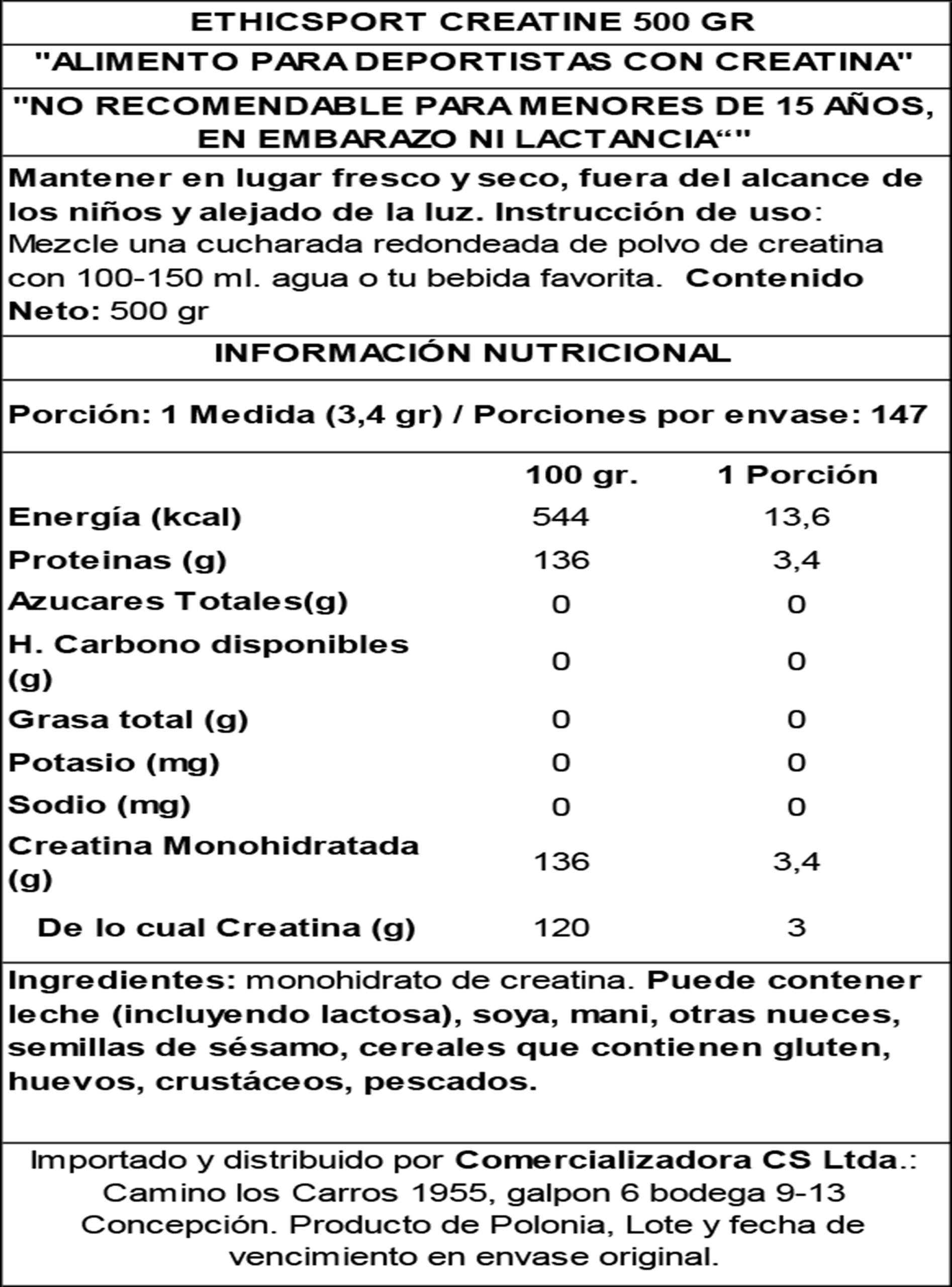 Creatina 500 G Sin Sabor -2