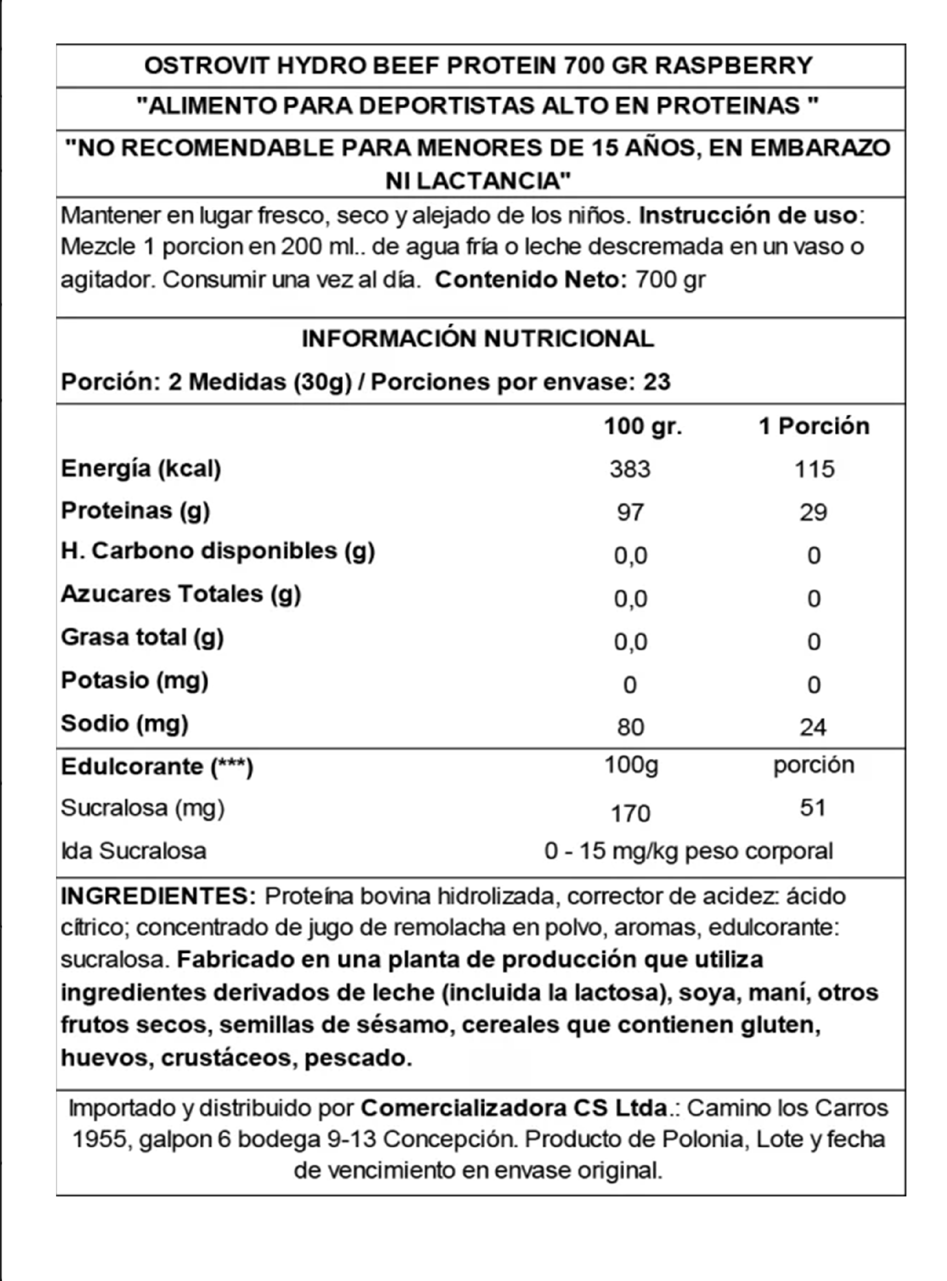 Ostrovit Proteina Carne Hydro Beef Protein 700 G Raspberry-1