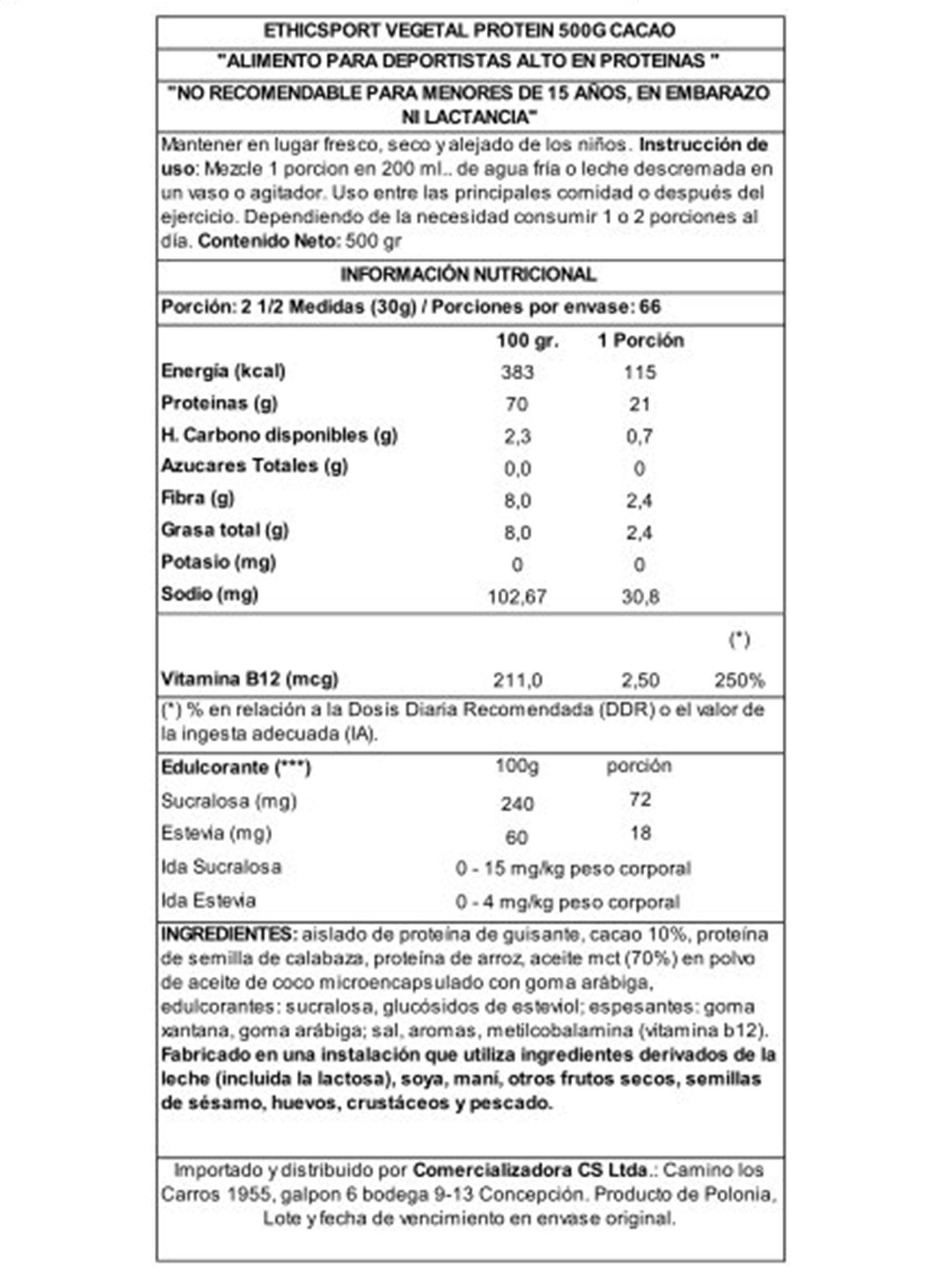 Proteina Vegana 500 g Cacao -2