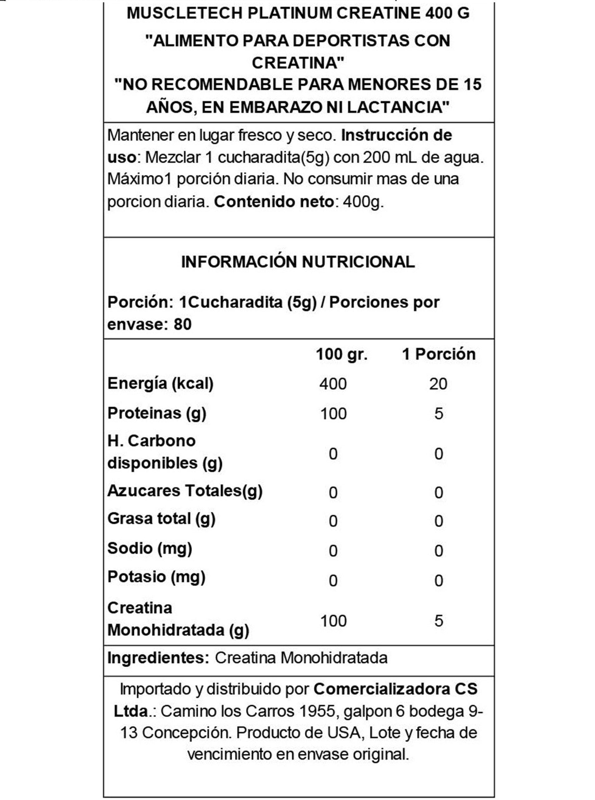 Muscletech Creatina Platinum 400 G Sin Sabor -2