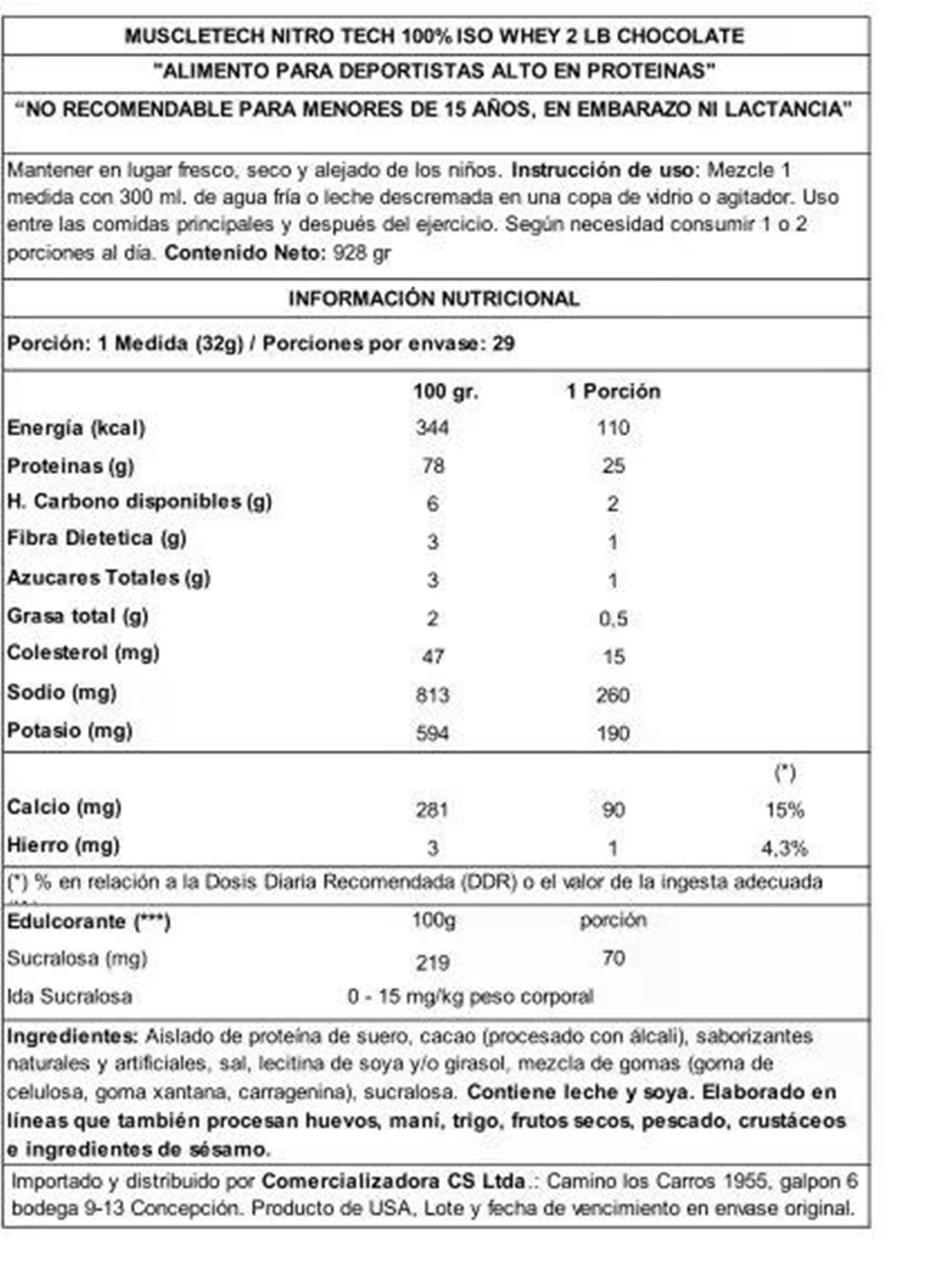 Muscletech Proteina Nitro Tech 100% Iso Whey 2 Lb Chocolate -2