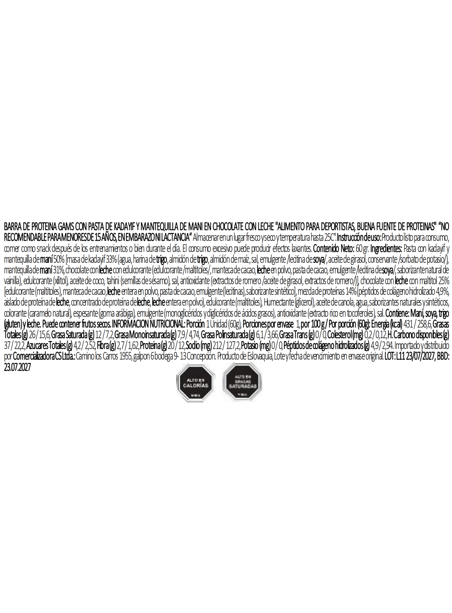 Barra de Proteina GAMS Chocolate Dubai 60 g Peanut Butter -2