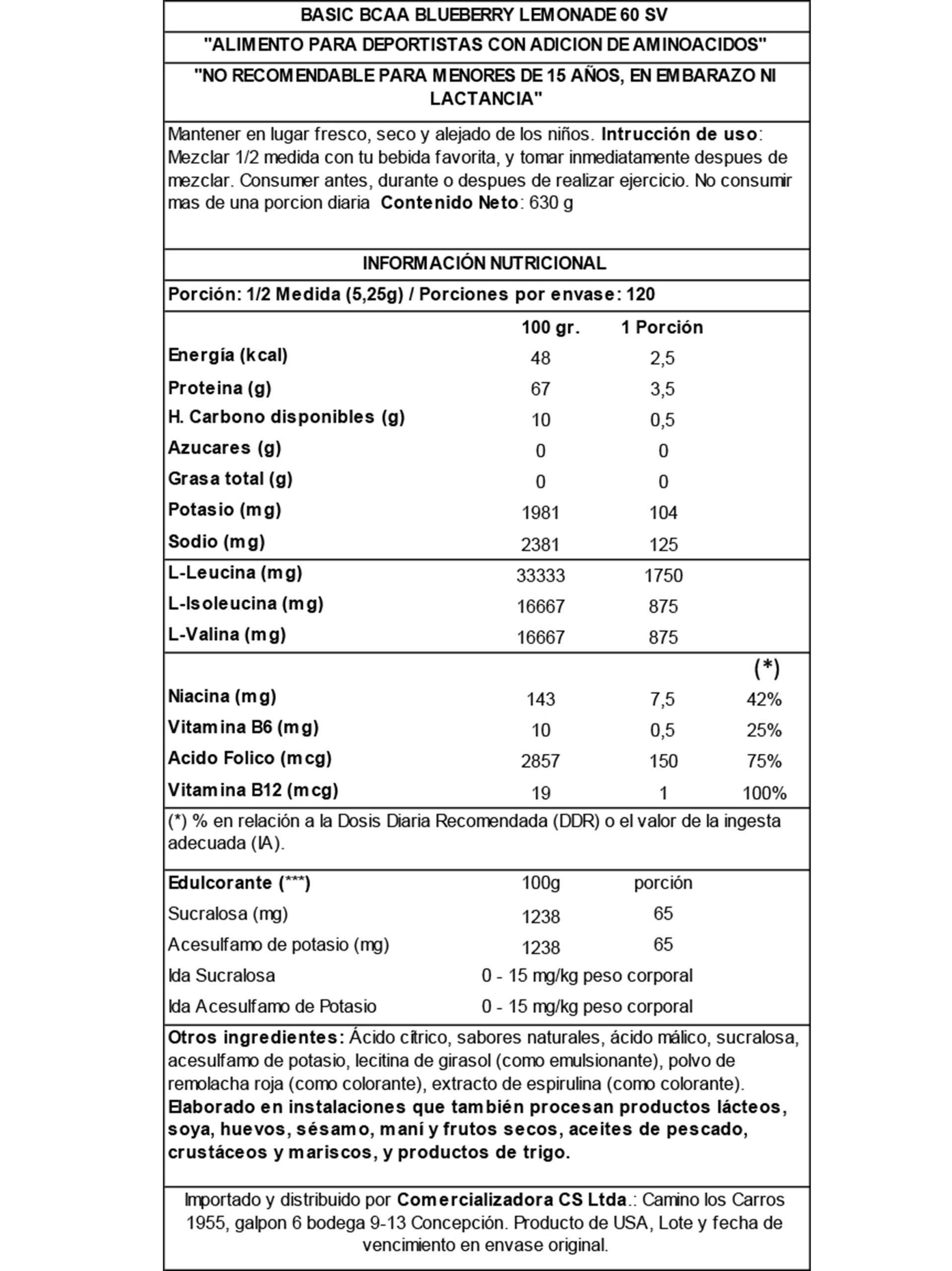 Basic Amino Bcaa 630 G Blueberry Lemonade -2
