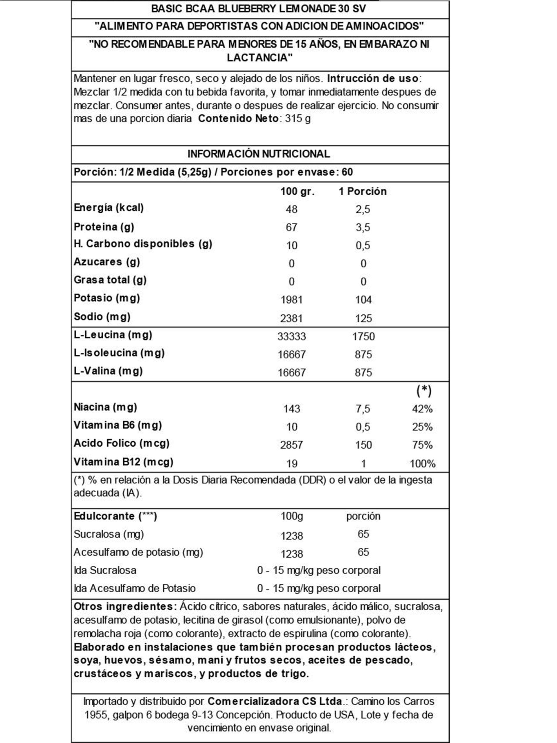 Basic Amino Bcaa 315 G Blueberry Lemonade -2